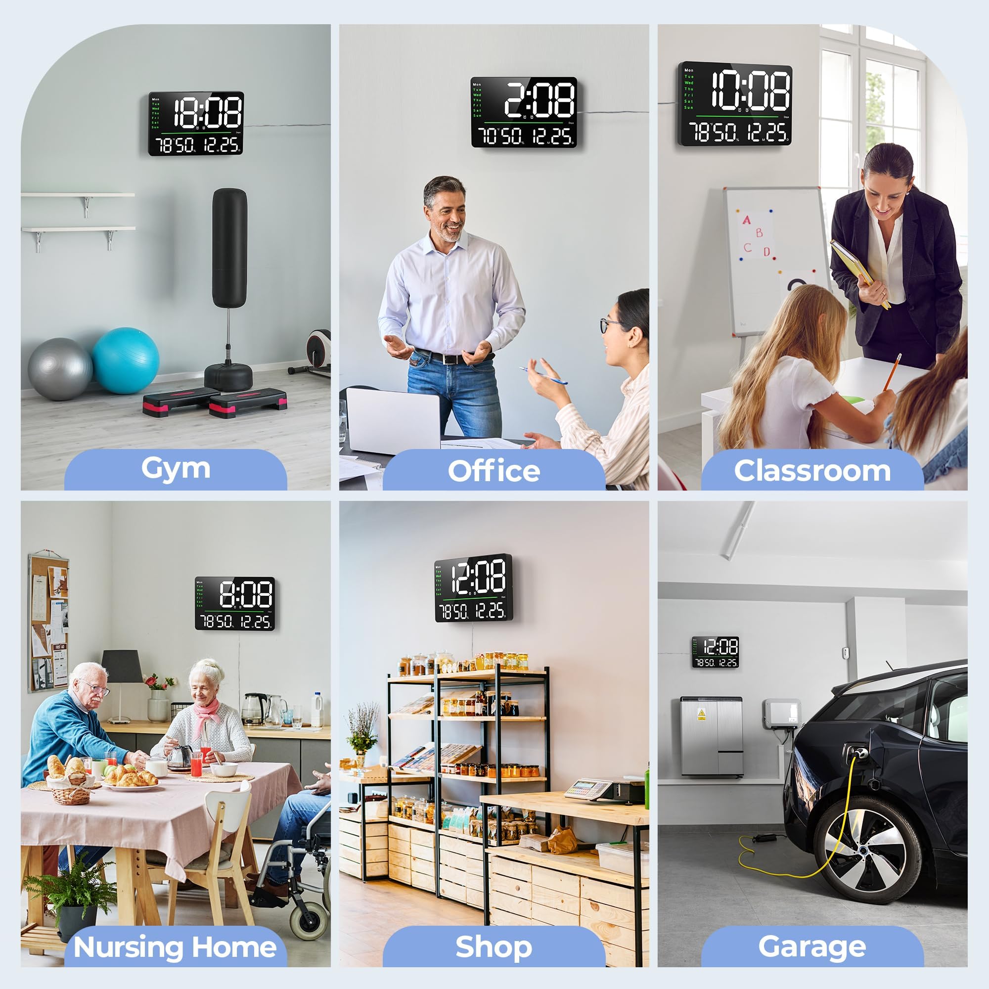 GOLOZA 16" Large Digital Wall Clock with Remote Control, DST, Stopwatch, Timer, Auto/Custom Dimmer, Temp, Humidity, Dual Alarms, Mounted, Room Décor for Living Room/Gym/Garage, Gift for Elderly
