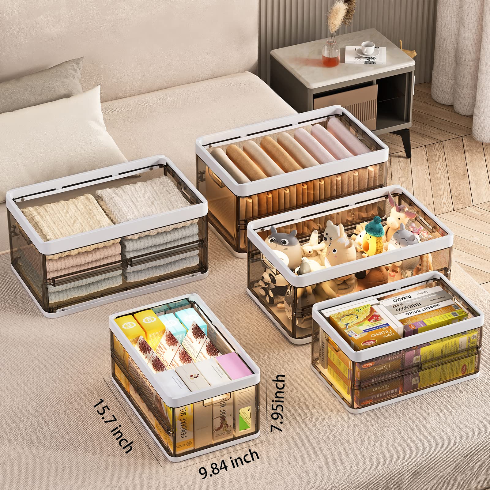 Closet Organizer, 3 Packs Clothes Organizer for Folded Clothes, Plastic Closet Organizers and Storage, Stackable Storage Bins with Lids, Drawer Organzier, T-shirts Jeans Pants Organzier for Closet