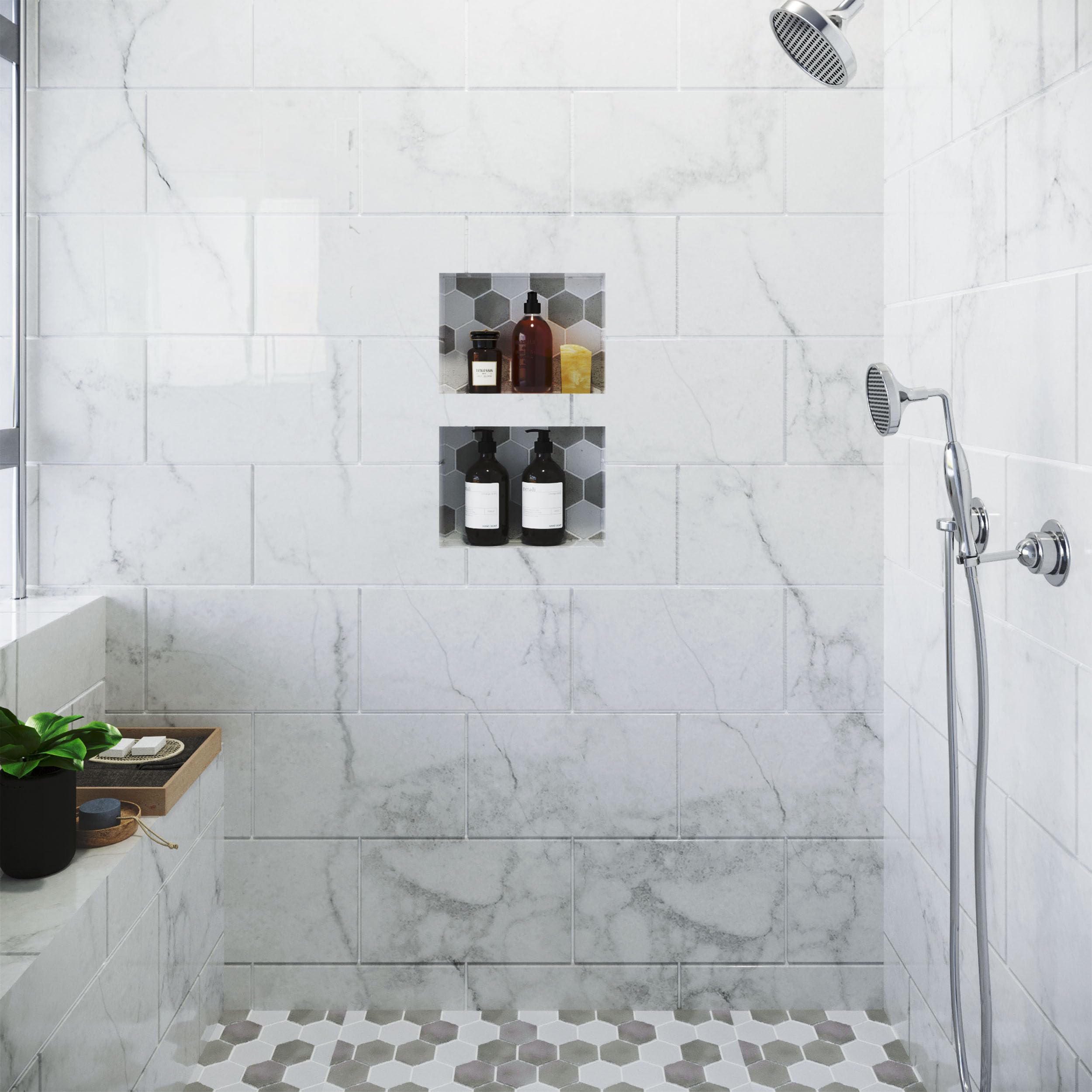 Shower Niche, Shower Insert, Bathroom Niche, 12x20 Inch, Install Size 13x21, Niche For Shower Wall, Shower Niche Insert Tile Ready, Recessed Shower Shelf, Bathroom Niche For Shower, Two Shelves