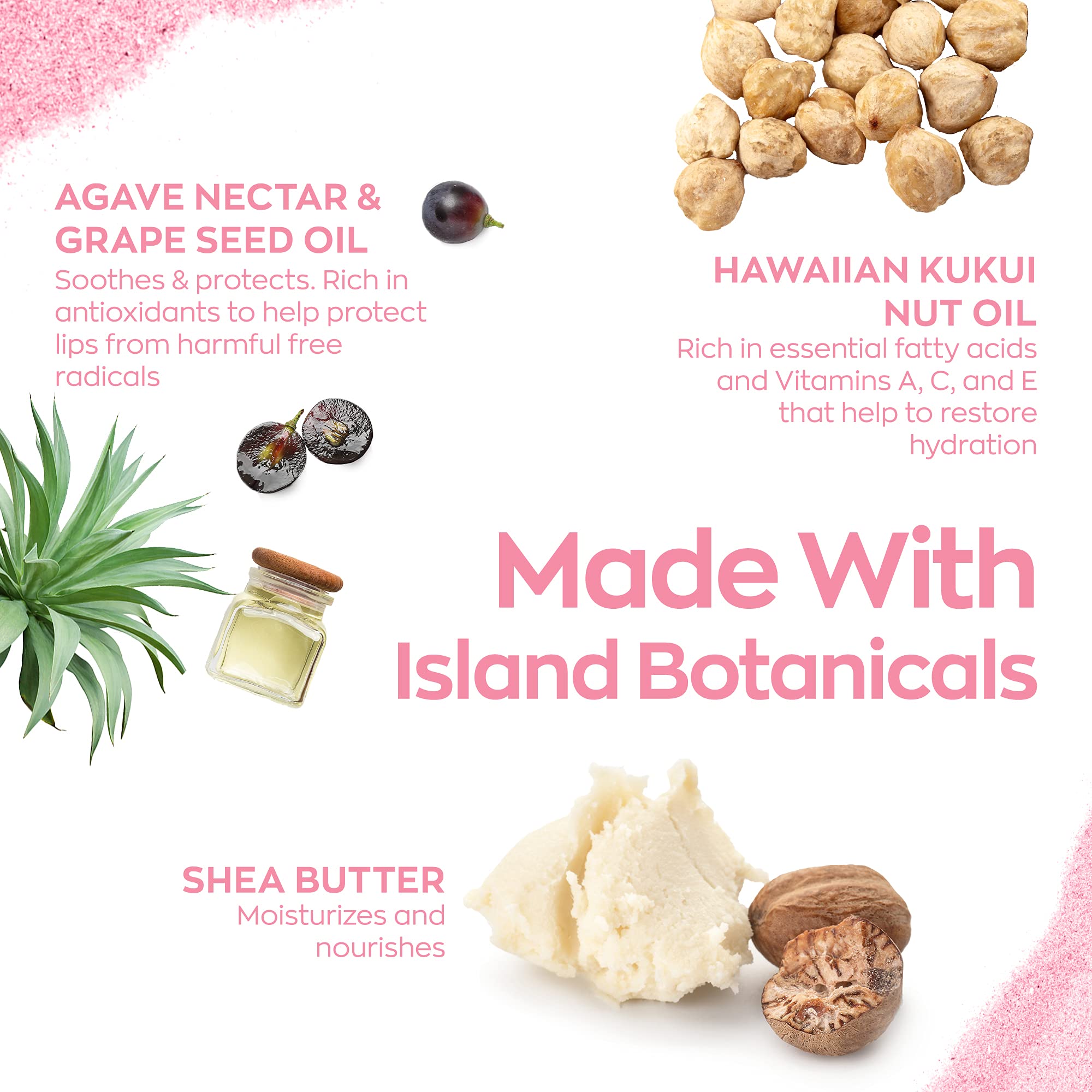Hanalei Lip Treatment Bundle (Peach Pink and Rose) | Made with Kukui Oil, Shea Butter, Agave, and Grapeseed Oil, Soothe Dry Lips (Cruelty free, Paraben free)