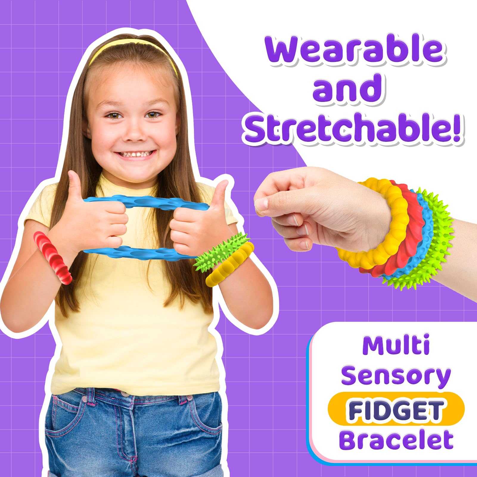 Sensory Fidget Toys for Kids Adults - 4 Pack Stretchy Fidget Toys Bracelet | Texture & Calming Autism Sensory Toys for Special Needs Autistic Children Classroom Fidgets| Easter Basket Stuffers