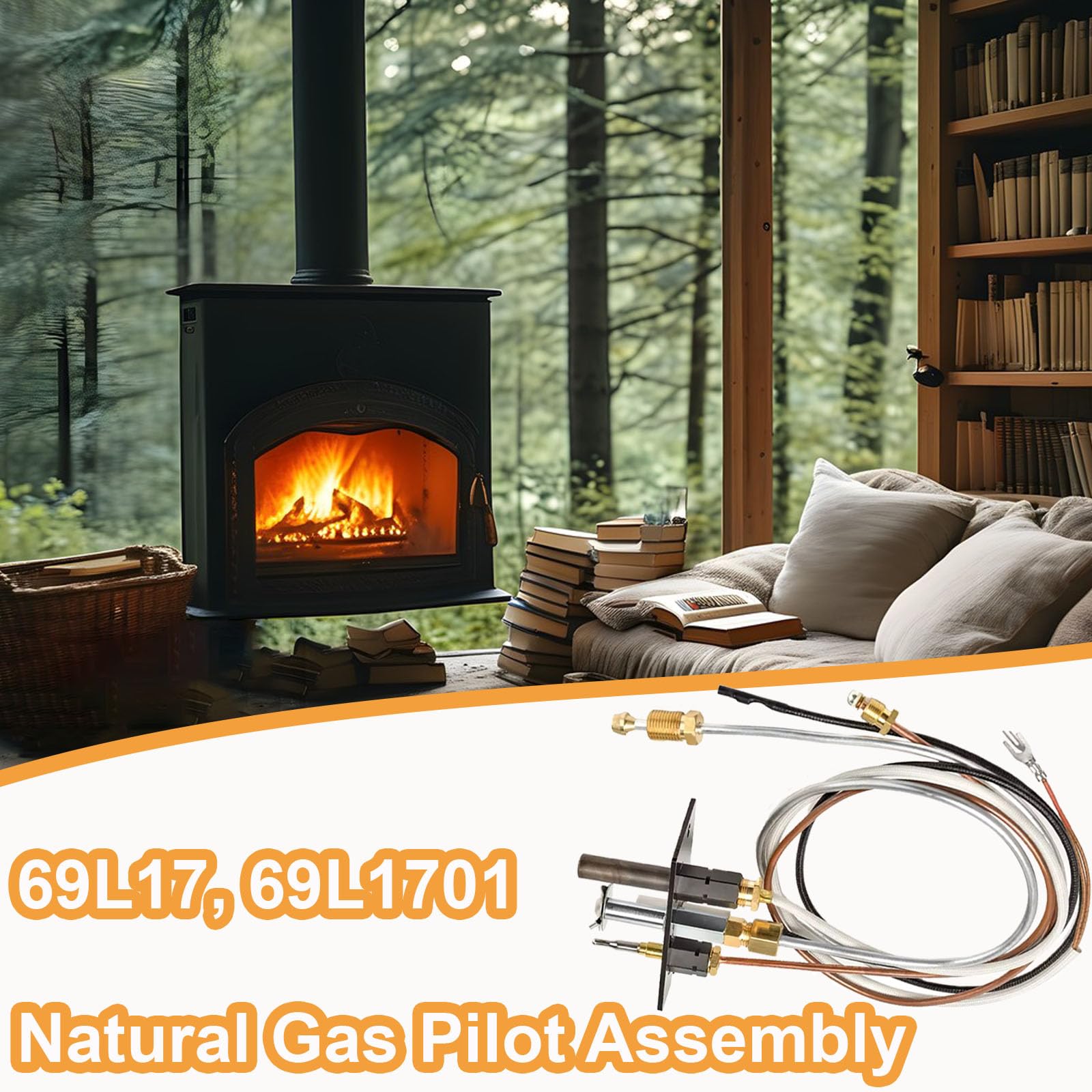 69L17, J4117, 108084-02 Natural Gas Pilot Assembly Direct Vent Fireplace Kit, Compatible for Lennox Elite, IHP, Merit, Serefina, Superior, Astria Gas Fireplaces, Replaces 69L1701, 904405