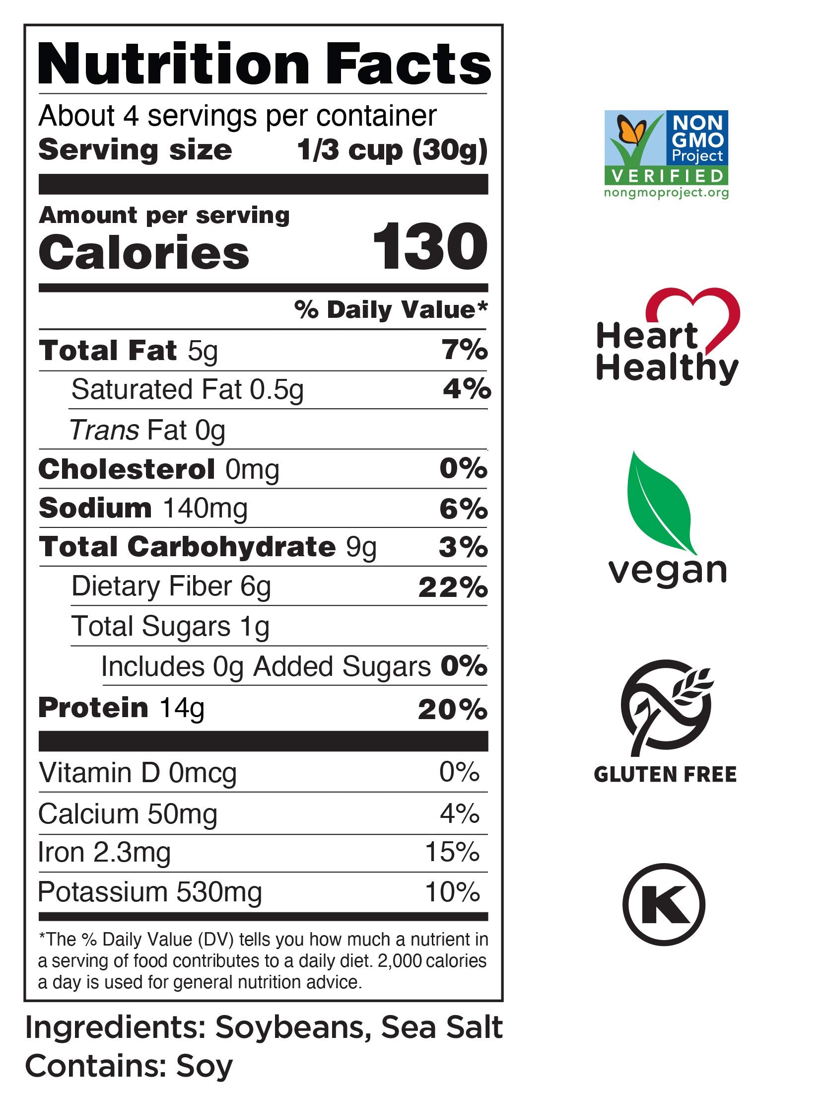 Seapoint Farms Dry Roasted Edamame, Sea Salt, Vegan, Gluten-Free, Kosher, and Non-GMO, Crunchy Snack for Healthy Snacking, 4 oz. Bag (Pack of 12)