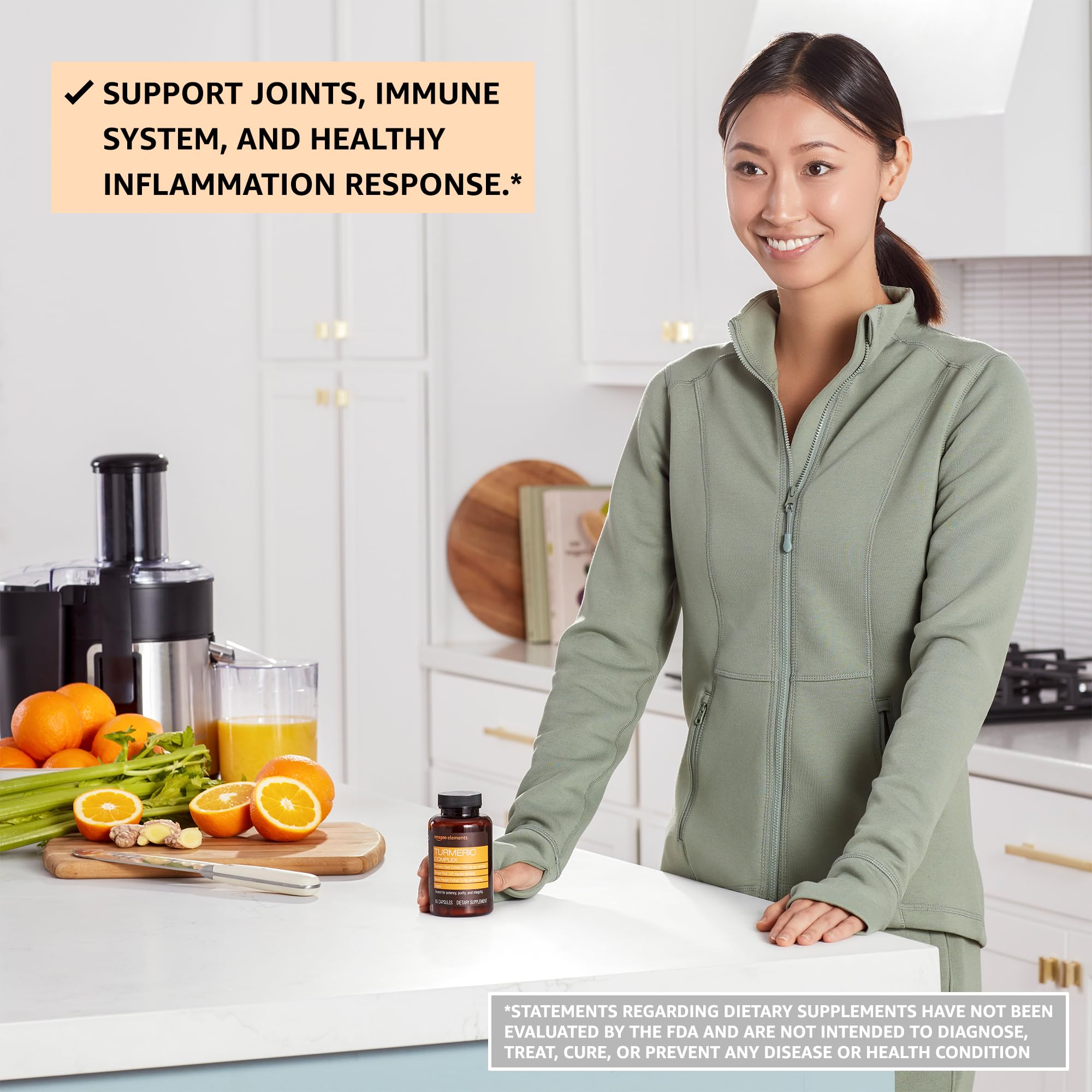 Amazon Elements Turmeric Complex, 316 mg Curcumin, 140 mg Ginger, 5 mg Black Pepper - Joint & Immune System, Healthy Inflammation Response - 65 Capsules (2 month supply)