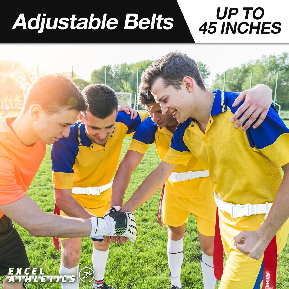 Excel Athletics Adjustable Flag Football Set Youth, Kids & Adult with 14 Player Belts & 28 Football Flags (Red & White)