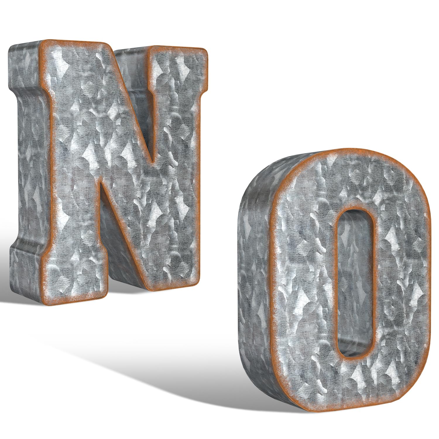 CraftyCrocodile Galvanized Metal Letters for Wall Decor - N and O for Hanging or Freestanding - Unique Blend of Rustic, Vintage, Western, and Industrial Styles, Bundle