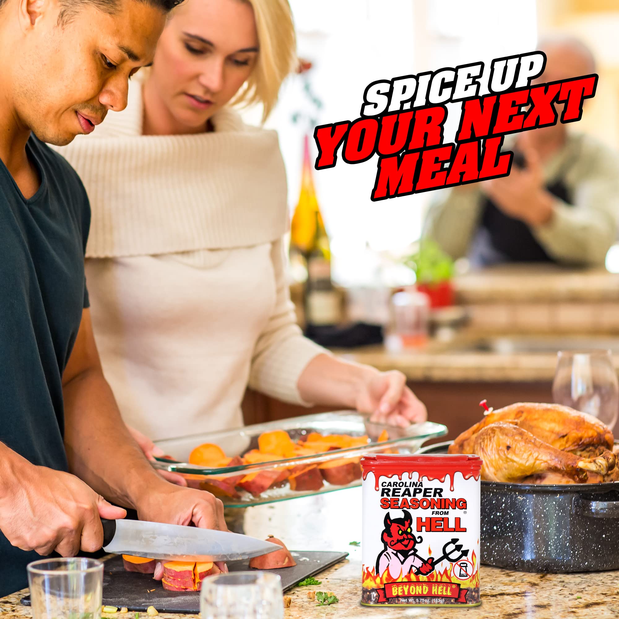 Carolina Reaper Seasoning From Hell - 5.25 oz. - SALT FREE Premium Gourmet Spicy Hot Carolina Reaper Seasoning for Buffalo Wings, Steaks, Chicken – Warning - Try if you Dare!