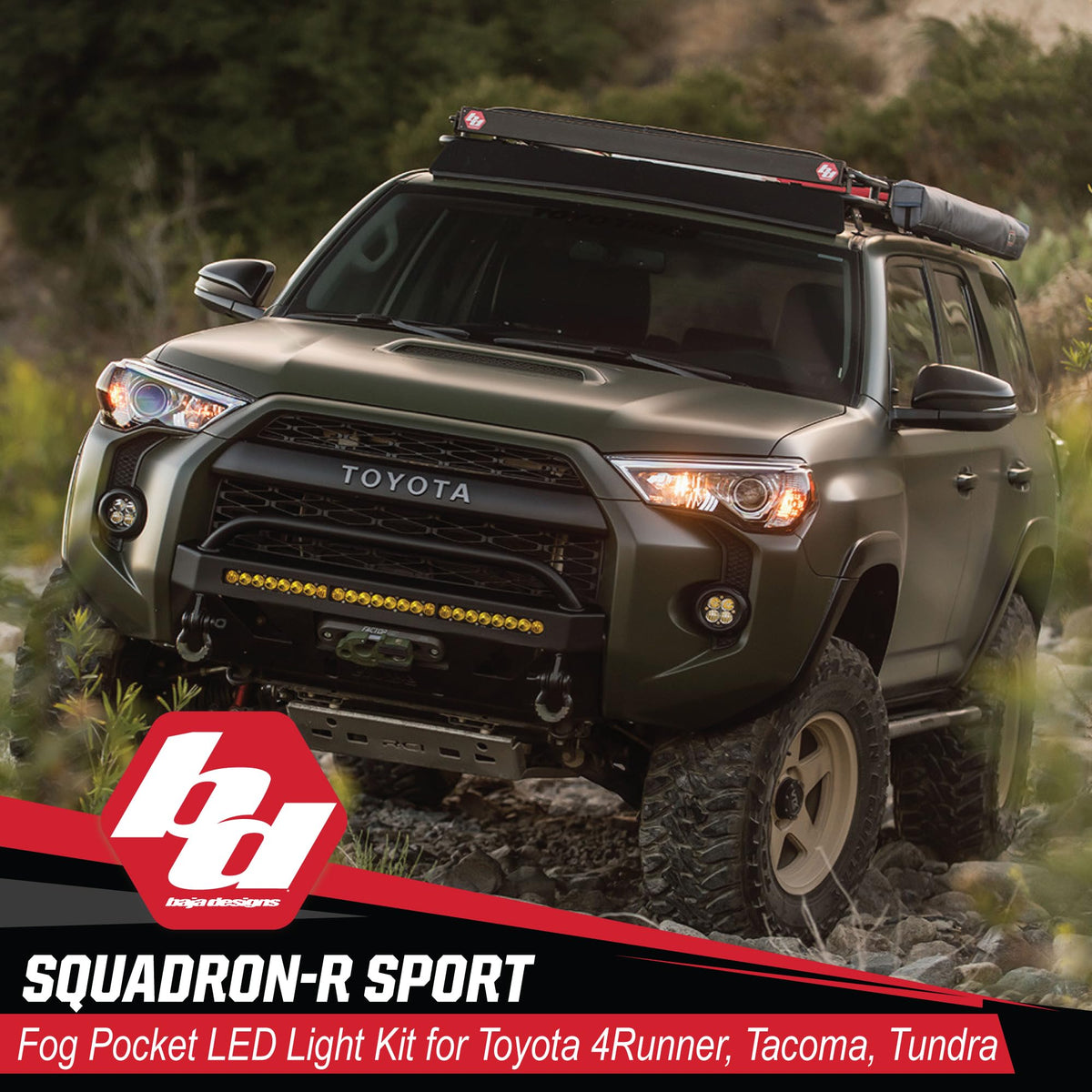 Baja Designs Squadron-R Sport LED Fog Light Kit for Toyota Tacoma 2012-24, Tundra 2014-24, 4Runner 2010-24, Set of 2 LED Lights (Wide Cornering Lens, Amber)