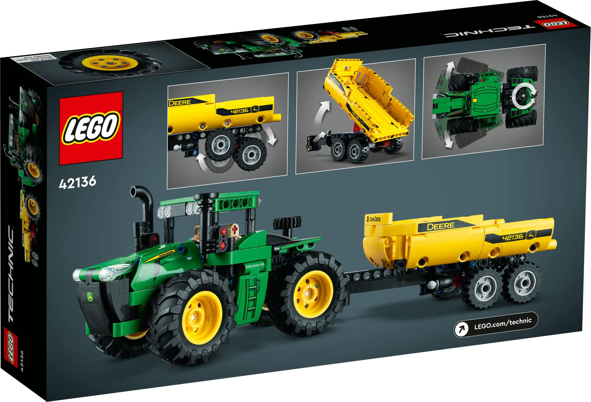 LEGO Technic John Deere 9620R 4WD Tractor Toy 42136 Building Toy - Collectible Model with Trailer, Featuring Realistic Details, Construction Farm Toy for Kids Ages 8+