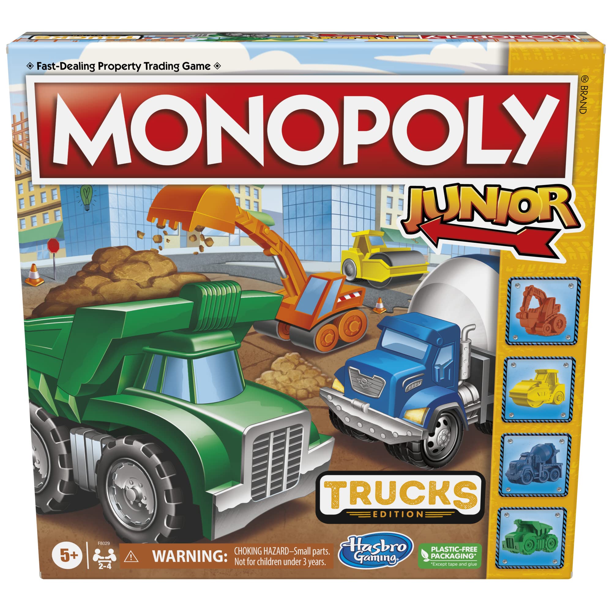 Monopoly Junior Trucks Edition Board Game for Kids Ages 5+, 2-4 Player Kids Games (Amazon Exclusive)