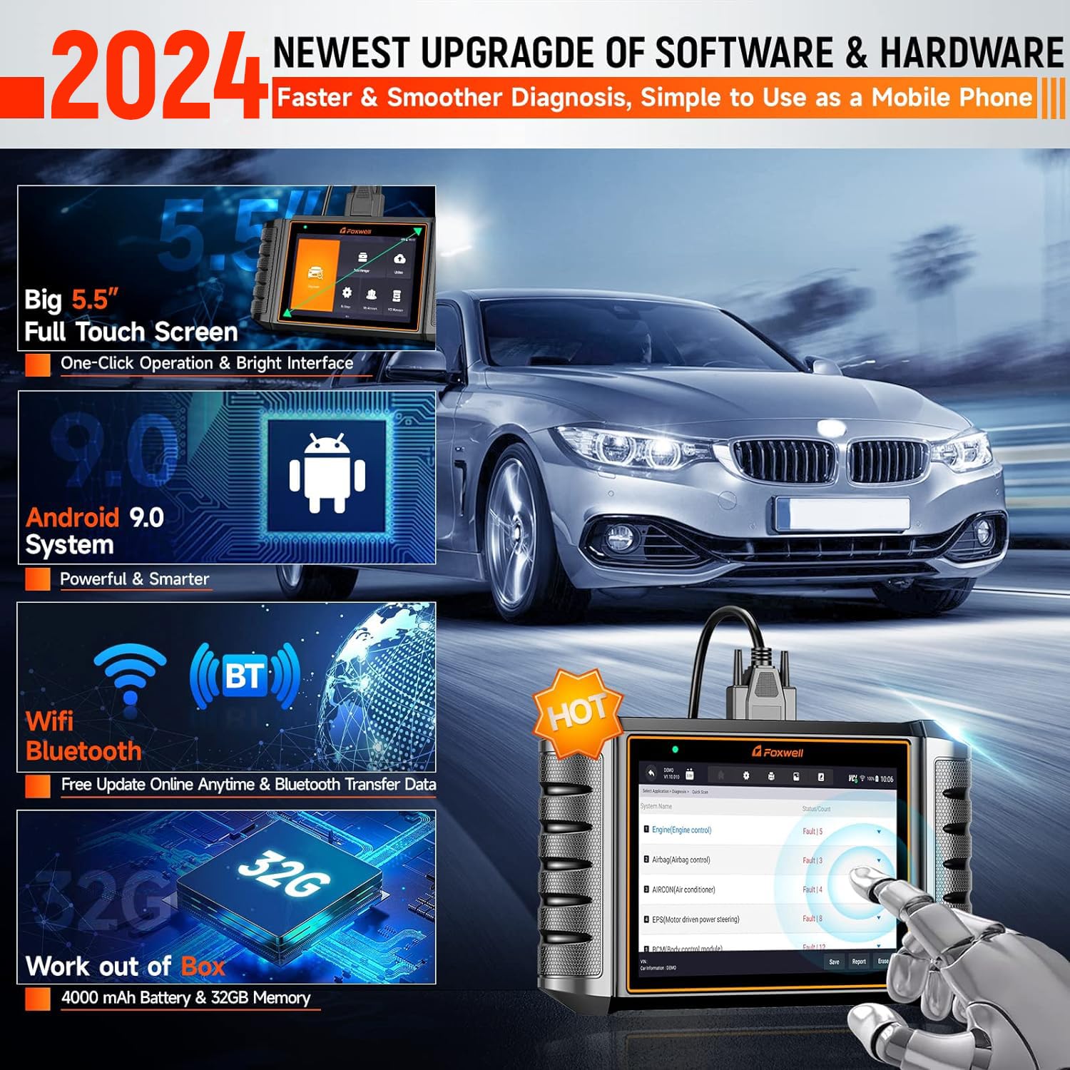 FOXWELL NT710 fit for BMW Diagnostic Scan Tool Full System OBD2 Bi-directional Scanner fit for BMW Mini Code Reader, Battery Registration, Lifitime Free WiFi Update, ECU Coding Injector All Reset ABS