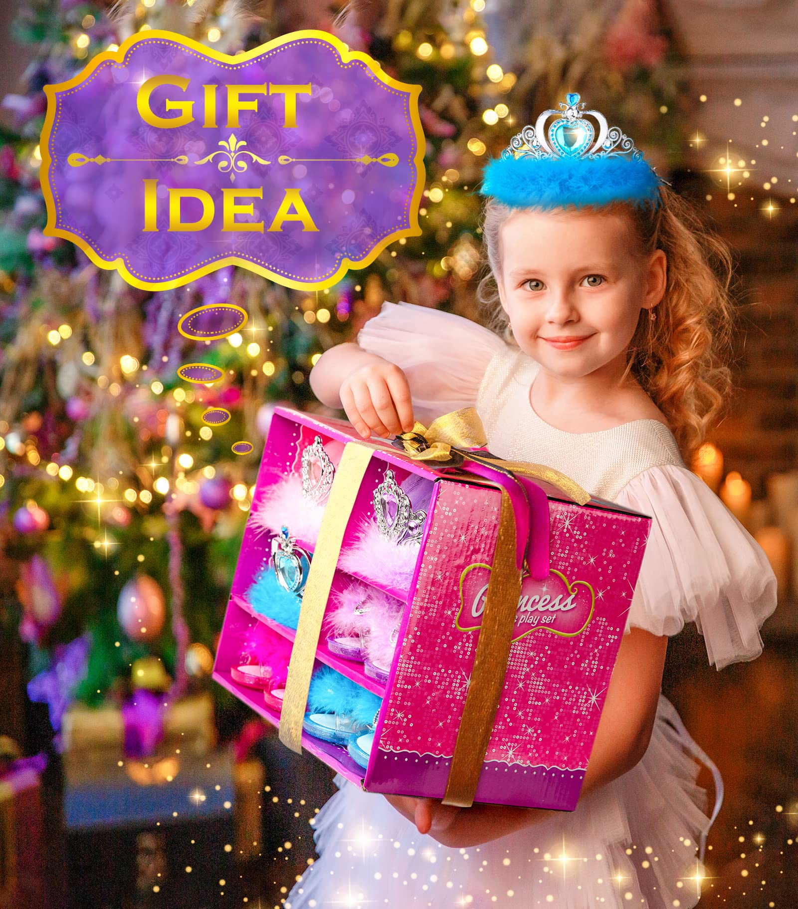 BIBUTY Princess Dress Up Shoes , Dress Up Clothes Pretend Play Costumes-3 Sets of Princess Shoes, Dresses and Crowns, Princess Accessory Toys for 3-6 yr Girl Birthday Gifts