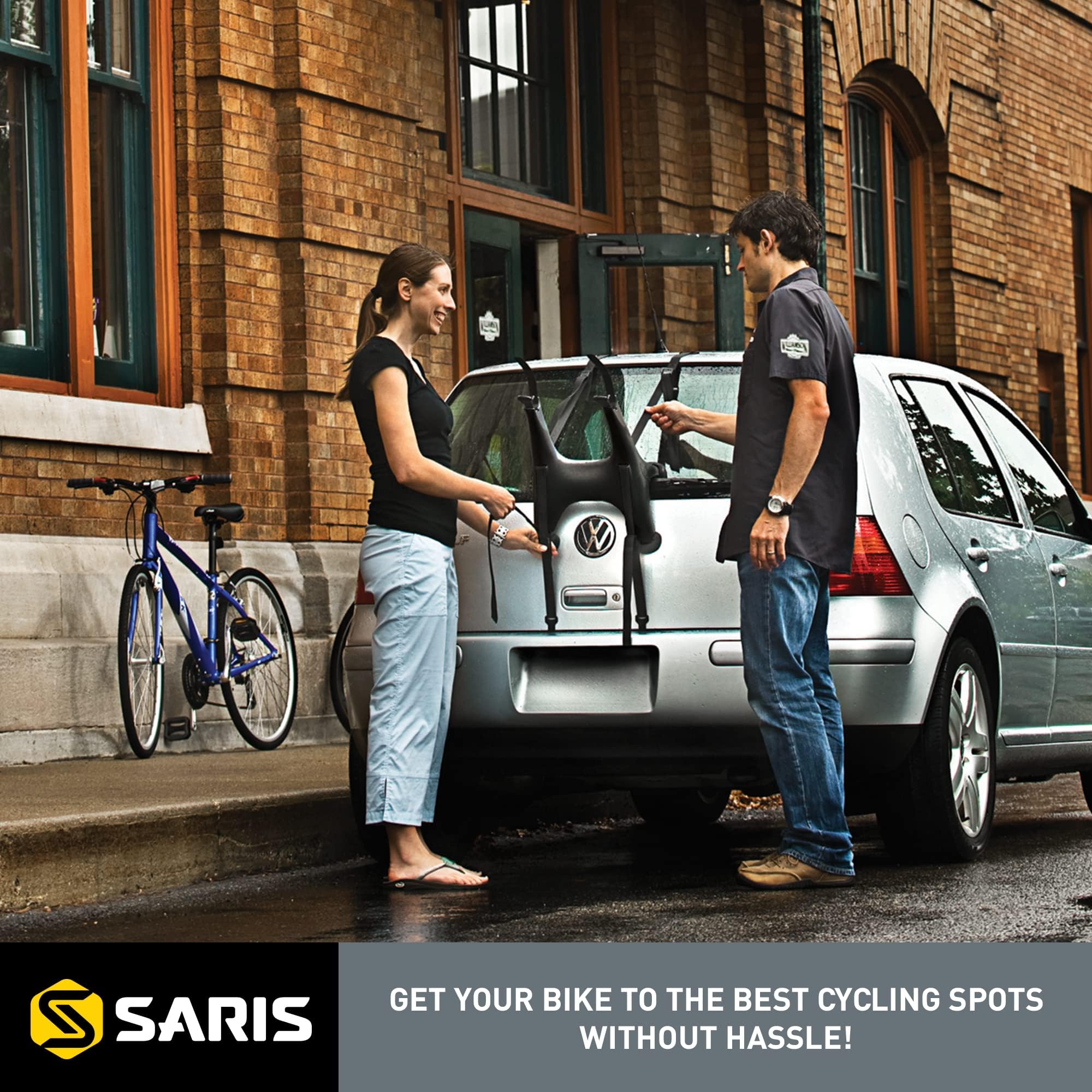 Saris Solo 1-Bike Trunk Rack - Zero Adjustments, Easy Install, 100% Recyclable Plastic Frame and Non-Rusting Material, Compact Solo Trunk Mounted Bicycle Rack