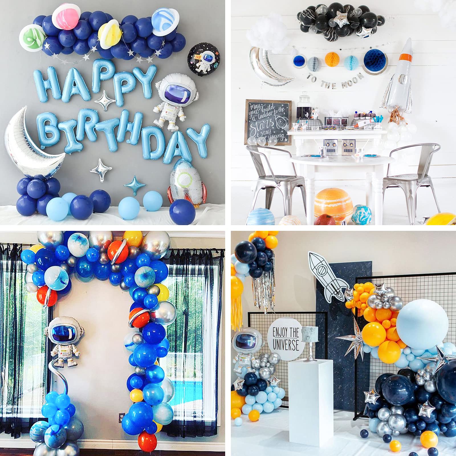 PartyWoo Space Balloons Different Sizes of 18 12 10 5 Inch Navy Blue Metallic Silver Yellow UFO Astronaut Star Foil Balloon Arch Kit Garland for Outer Space Theme Boy Birthday Party Decorations