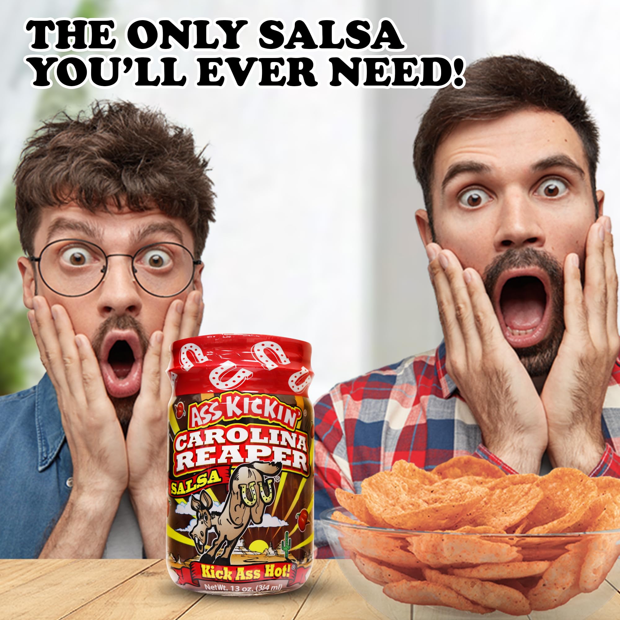 KICKIN' Carolina Reaper Hot Spicy Salsa - 13 oz. - Premium Gourmet Spicy Hot Carolina Reaper Salsa for Tortilla Chips, Veggies, and Breakfast Burritos – Warning - Try if you Dare!