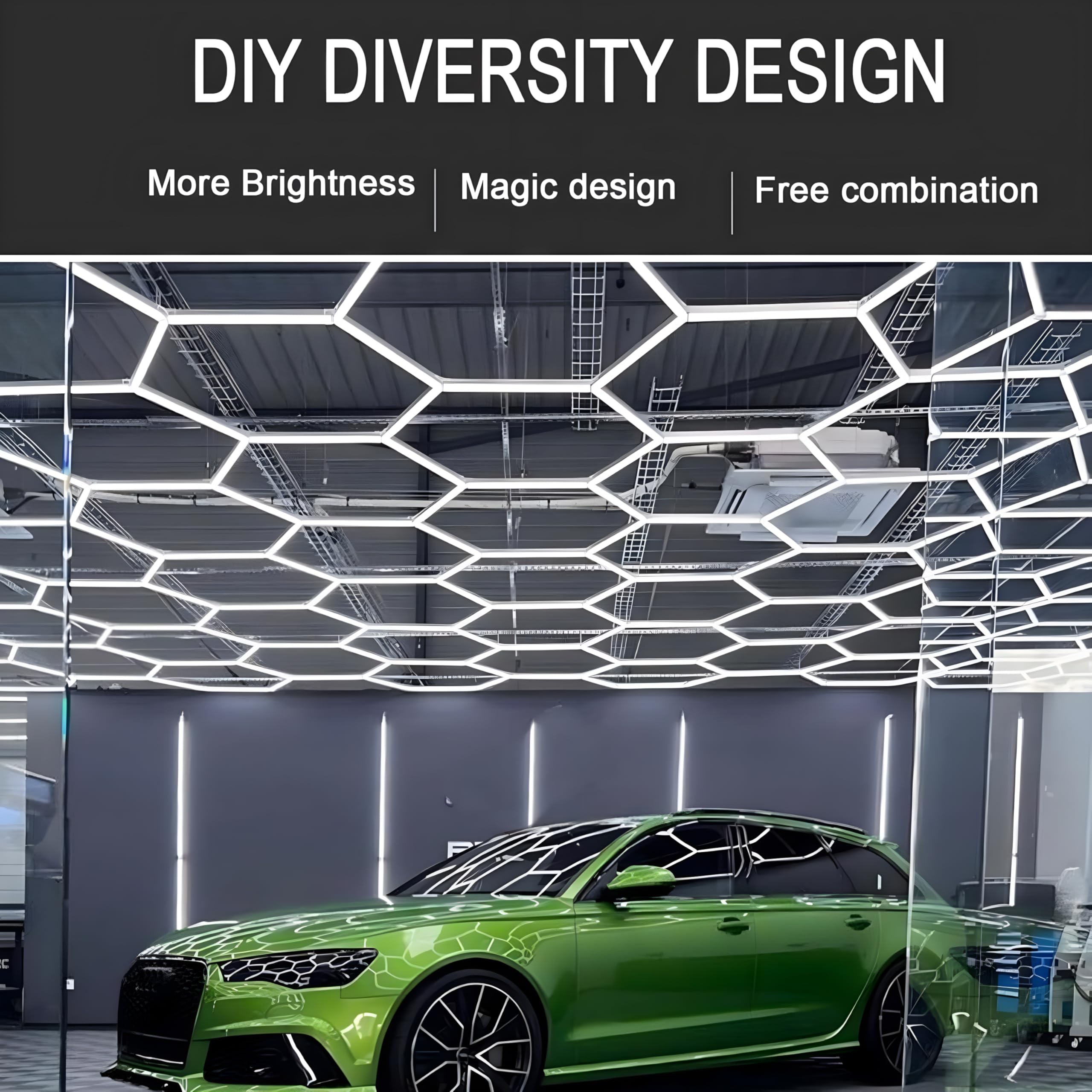 MUCLUD LED Hexagon Garage Light,Aluminum Frame Honeycomb Lights 8 Hexagon 380W 38800 Lumens Hexagon Garage Light with T5 Tube Rectangle 6000K for Garage,Auto Car Detailing Shop (35 Lights)