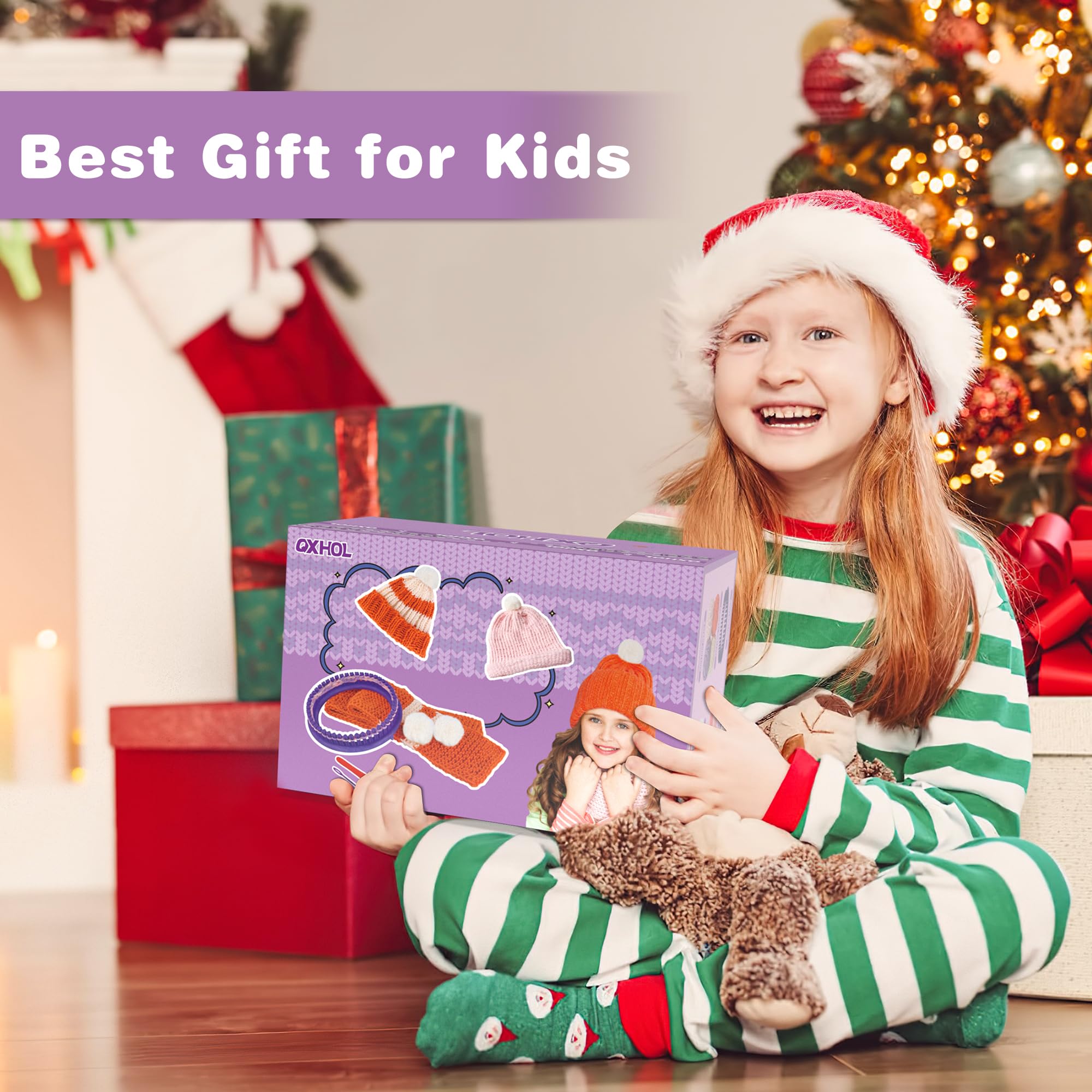 QXHOL Knit Hat Scarf Knitting Loom Kit - DIY Craft Kit for Beginners,Create Custom Hats & Scarves Ideas Christmas Birthday Gifts for Girls & Boys,Toys for Age Kids 6 7 8 9 10 11 12