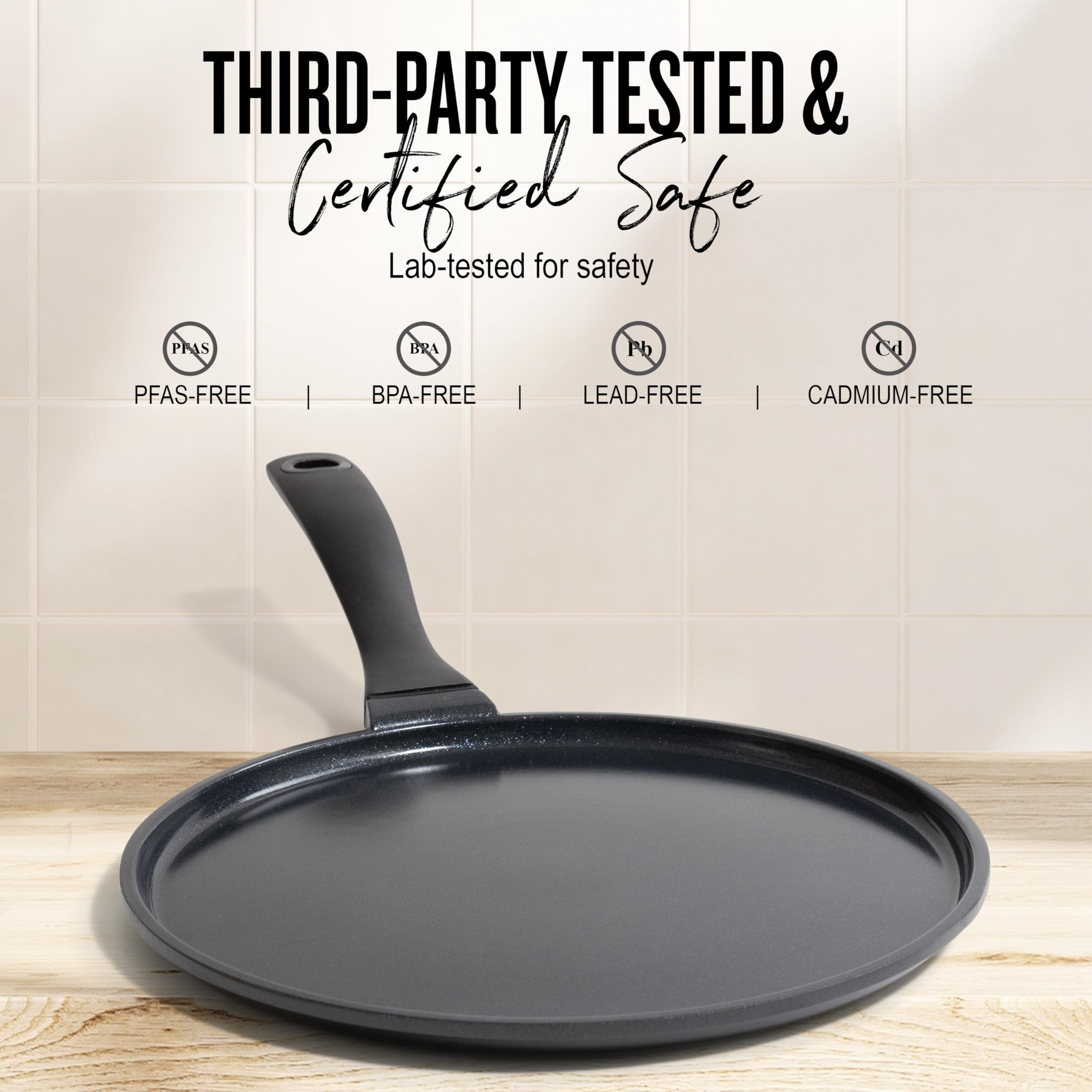 Alva Energy 11″ Ceramic Nonstick Crepe Pan – No PFAS/PFOA/PTFE, Ultra‑Low Oil Release, Works on Gas/Electric/Induction, Lightweight & Easy Cleanup & Stay-Cool Handle