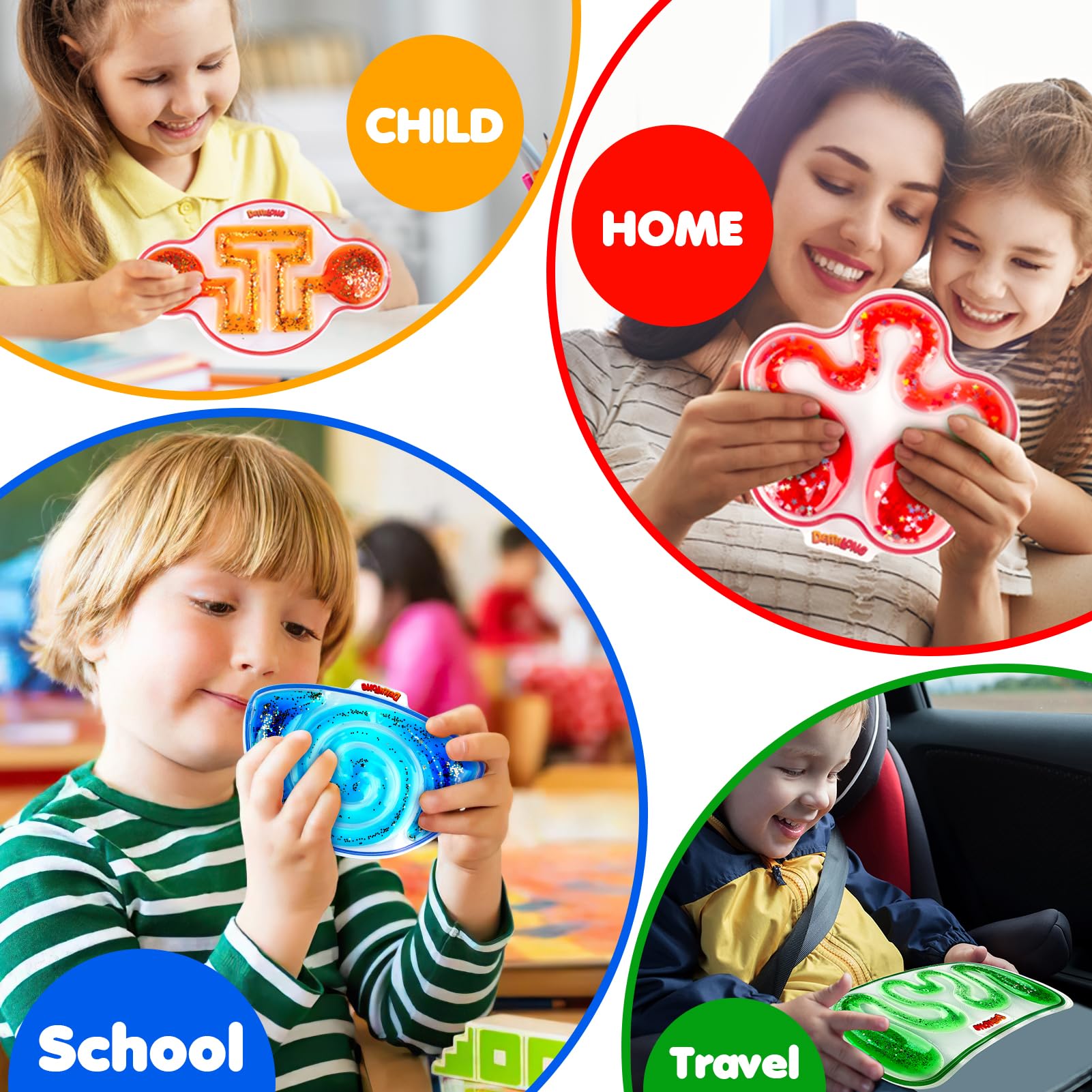 Squishy Sensory Toys for Kids - 4 Pack Fidget Toy Sensory Maze for Autism - Stress Relief Toys for Calm Down - Squeeze Fidget Toy Filled Goo, Glitter, Prizes for Kids Classroom, Easter Basket for Kid