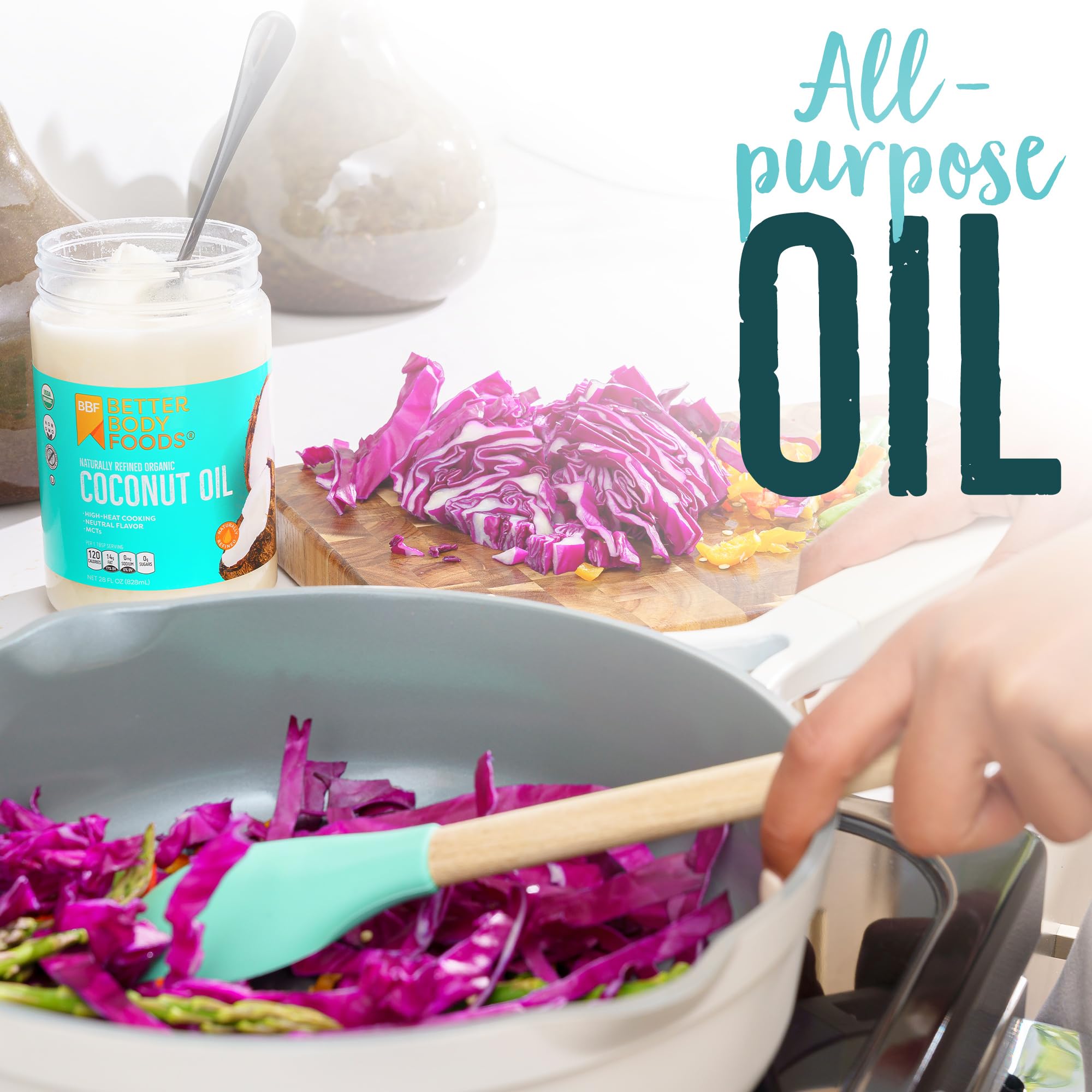 BetterBody Foods Organic, Naturally Refined Coconut Oil, 56 Fl Oz, All Purpose Oil for Cooking, Baking, Hair and Skin Care