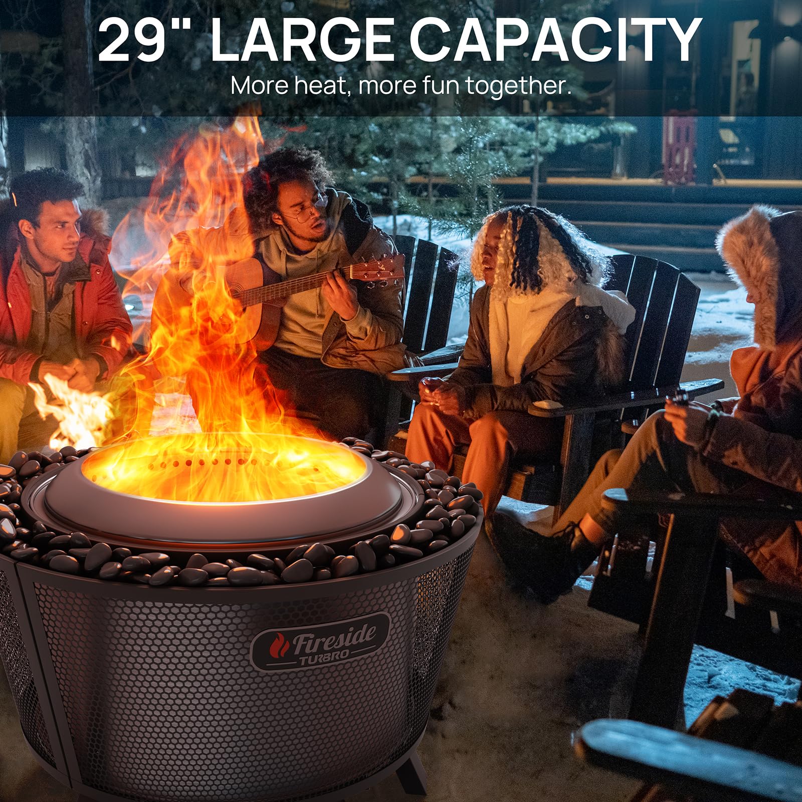 TURBRO 29 Inch Smokeless Fire Pit for Outdoor Wood Burning, Stainless Steel Camping Stove with Stand, Removable Ash Pan, Waterproof Storage Bag, Pluto R29, Black
