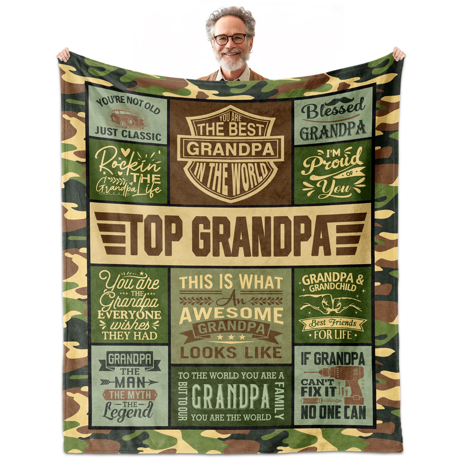 HCDER Grandpa Gifts from Grandkids, Gift for Grandpa Blanket 60"x 50", Grandpa Gifts from Granddaughter/Grandson, Grandpa Birthday Gifts, Best Grandpa Gift Ideas for Fathers Day Christmas Anniversary