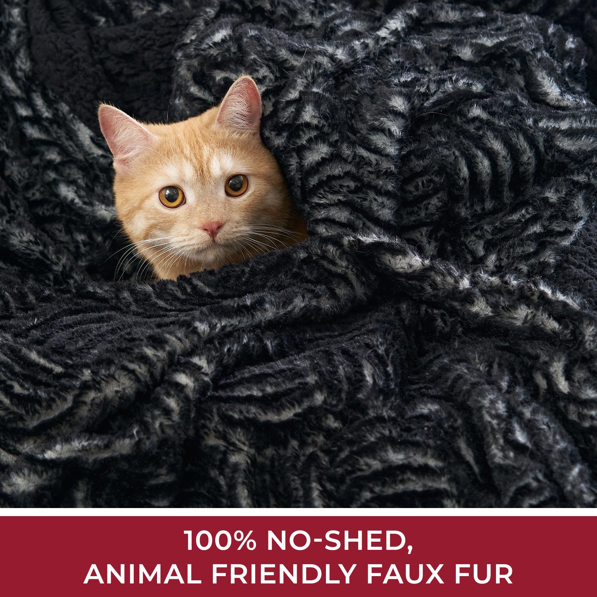 Mellanni Faux Fur Fuzzy Blanket - Soft Shaggy Plush Throw Blanket - Dual-Sided Faux Fur & Sherpa (50" x 60", Black)