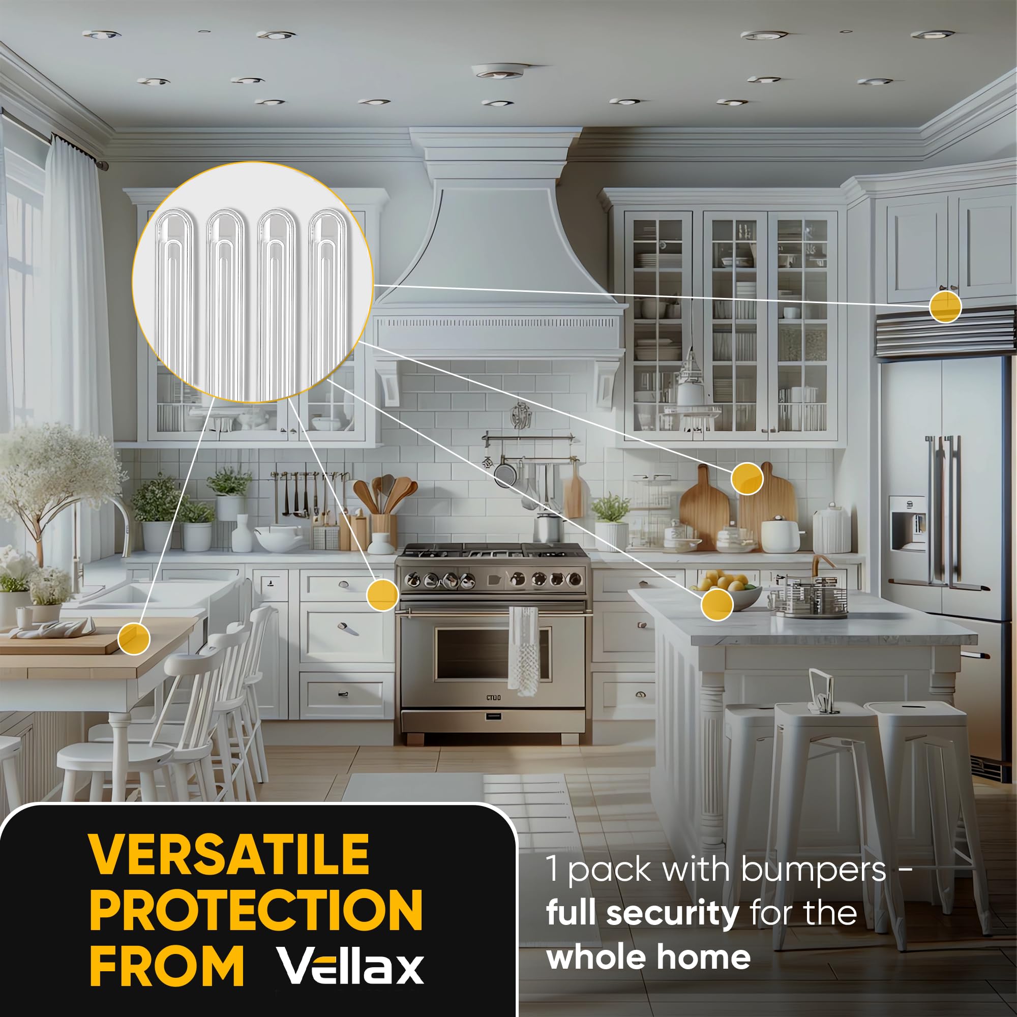 8 Clear Silicone Wall Protector Strips โ Self-Adhesive Door Slam Stoppers & Noise Dampening Bumpers for Cabinets, Car, Toilet Lids, Drawers, Shower โ 3.5" x 0.7" x 0.2" by Vellax