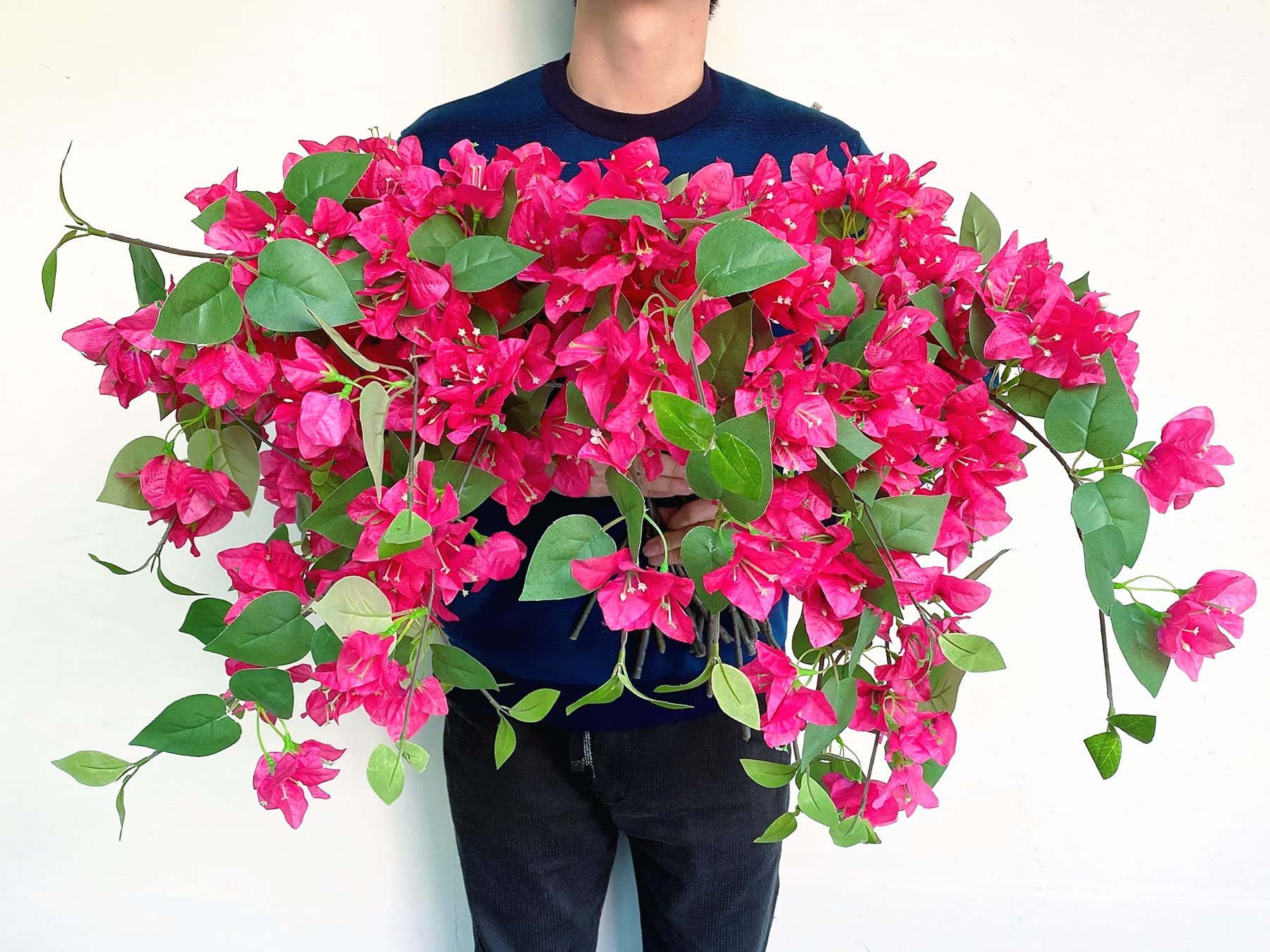 biparoz Pack of 16 Artificial Bougainvillea Silk Vines Hanging Flower Stems for Wedding & Home Decoration, Flower Garland and Garden DIY Decor - 30.5 inch (Fuchsia)
