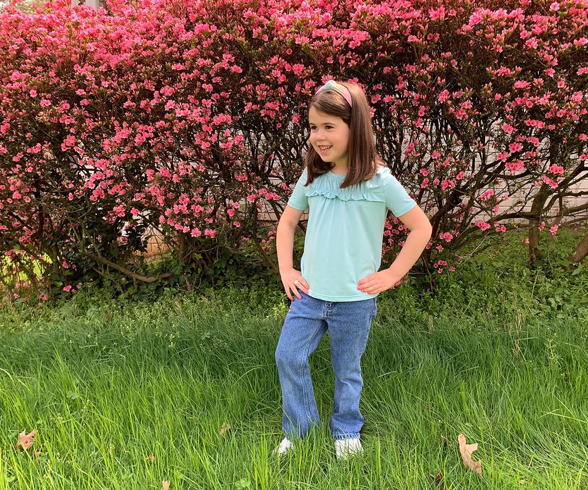 storoefbaby Floral Short Sleeve Shirts for Girl Tween Loose Ruffle Tunic Tops