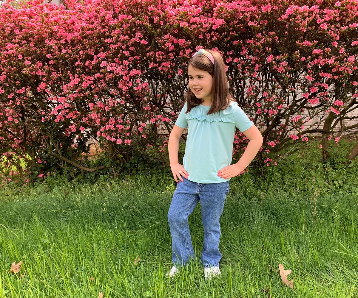 storoefbaby Floral Short Sleeve Shirts for Girl Tween Loose Ruffle Tunic Tops