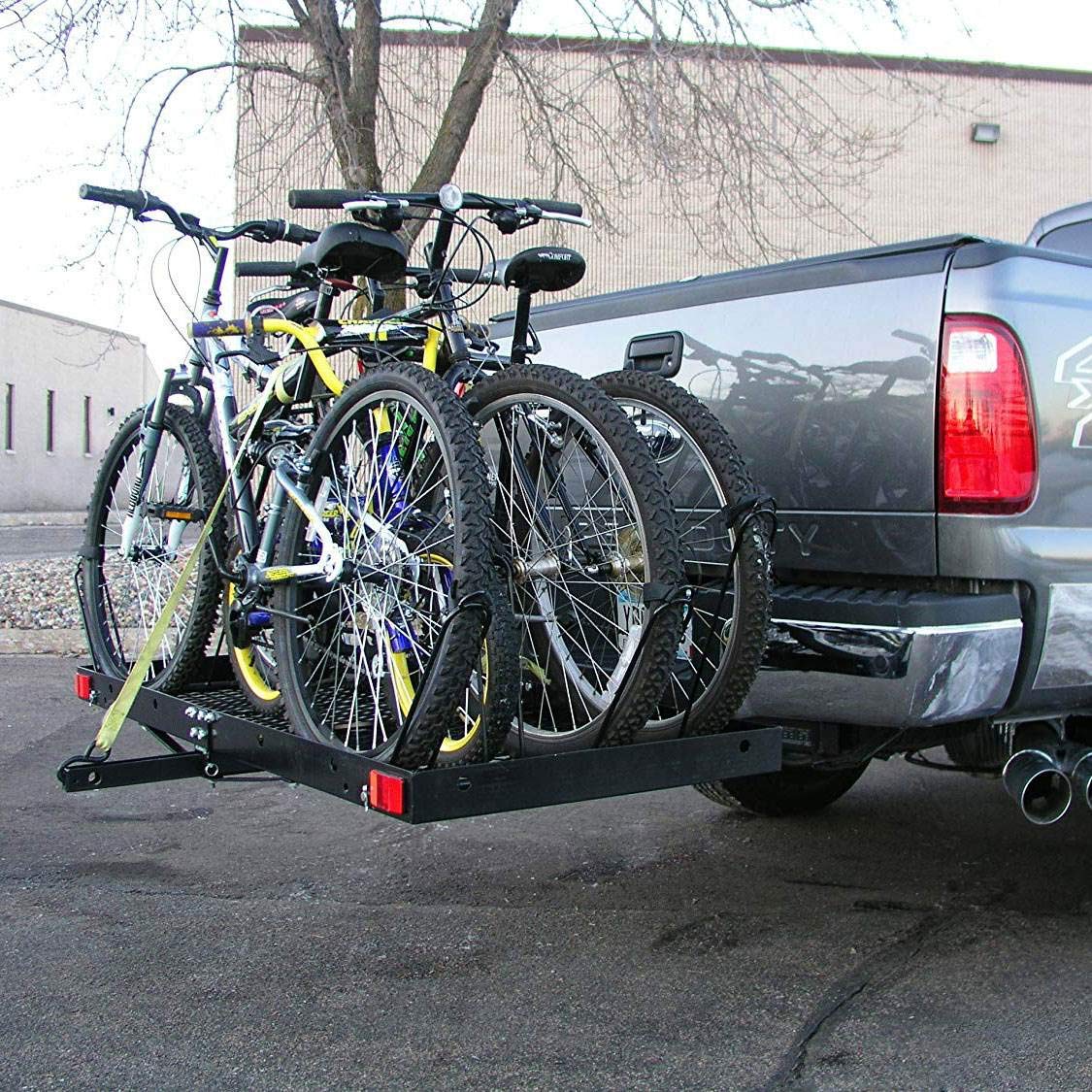 Tow Tuff Steel Cargo Carrier w/ 4-Bike Rack, Fits 2" Receiver, 500 lb Capacity, 27" x 62"