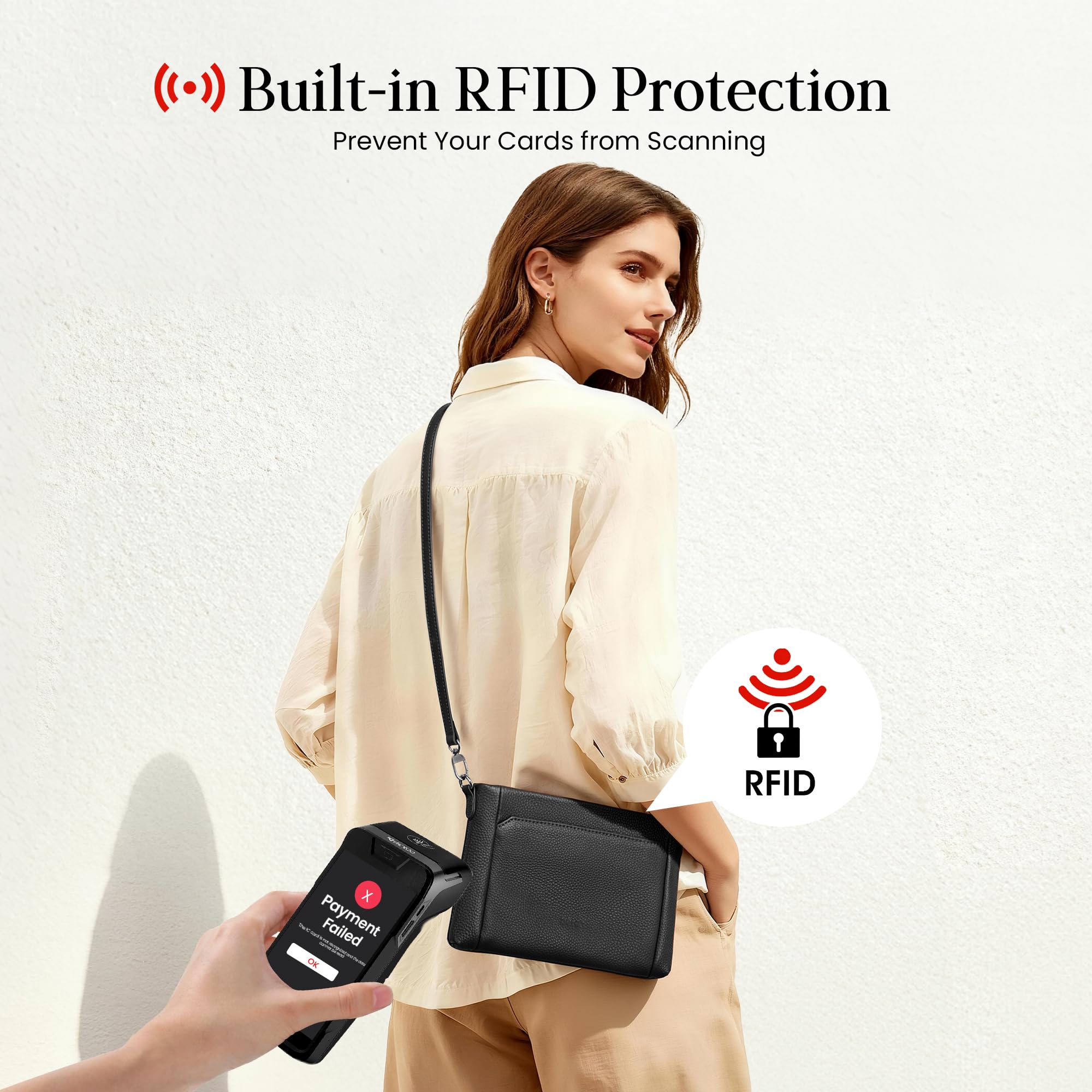 befen Genuine Leather Wristlet Wallets for Women Black Clutch Purse RFID Blocking Small Crossbody Bags Soft Real Leather Purse Trendy Wrist Wallet Travel Women Shoulder Handbag with 2 Removable Straps