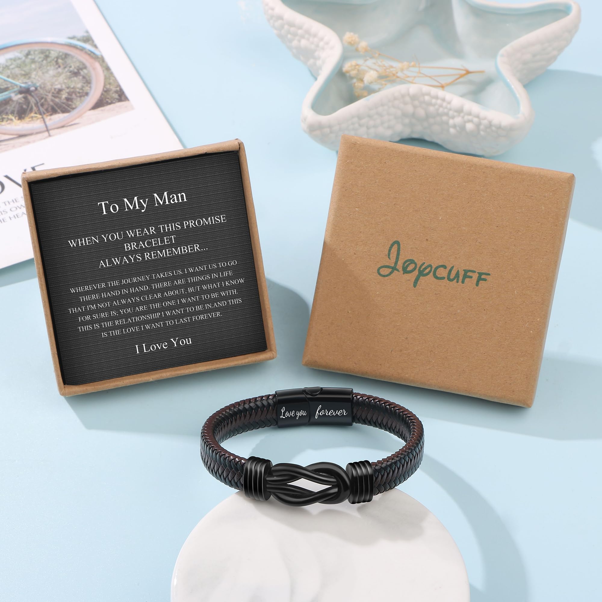 JoycuFF Husband Boyfriend Gifts Ideas, Christmas Anniversary Birthday Gifts for Men Him Husband Boyfriend from Wife Girlfriend, Valentines Fathers Day Unique Mens Gifts Leather Knot Bracelets
