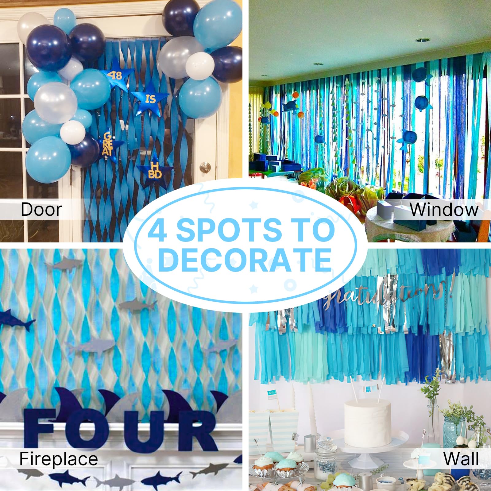 PartyWoo Blue Crepe Paper Streamers 10 Rolls 820 ft Pack of Sky Light Baby Pastel Pale Aqua Blue Crepe Paper for Wedding Baby Shower Gender Reveal Birthday Party Decorations (1.8 Inch x 82 Ft/Rolls)