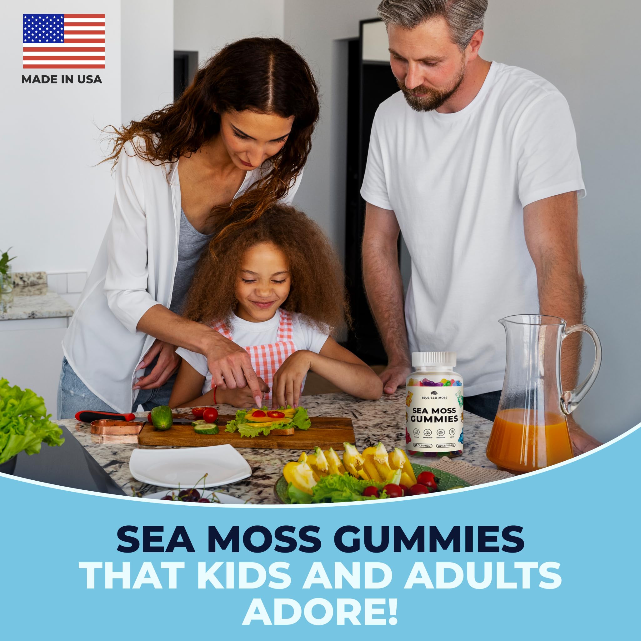 TrueSeaMoss Irish Sea Moss Gummies with Burdock Root & Bladderwrack - Vegan Seamoss Supplement for Women, Men & Kids, Non-GMO, 60 Sea Moss Gummies