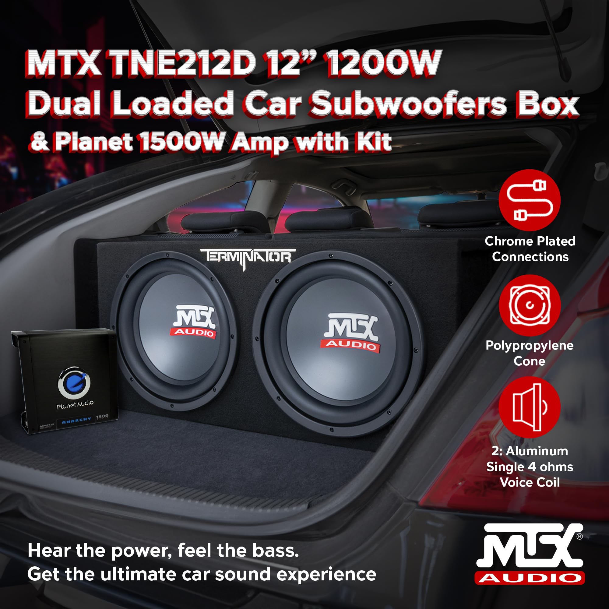 MTX 12 Inch Subwoofer Enclosure, Planet Audio 1500 Watt Amp, and Soundstorm 8GA Wiring Kit