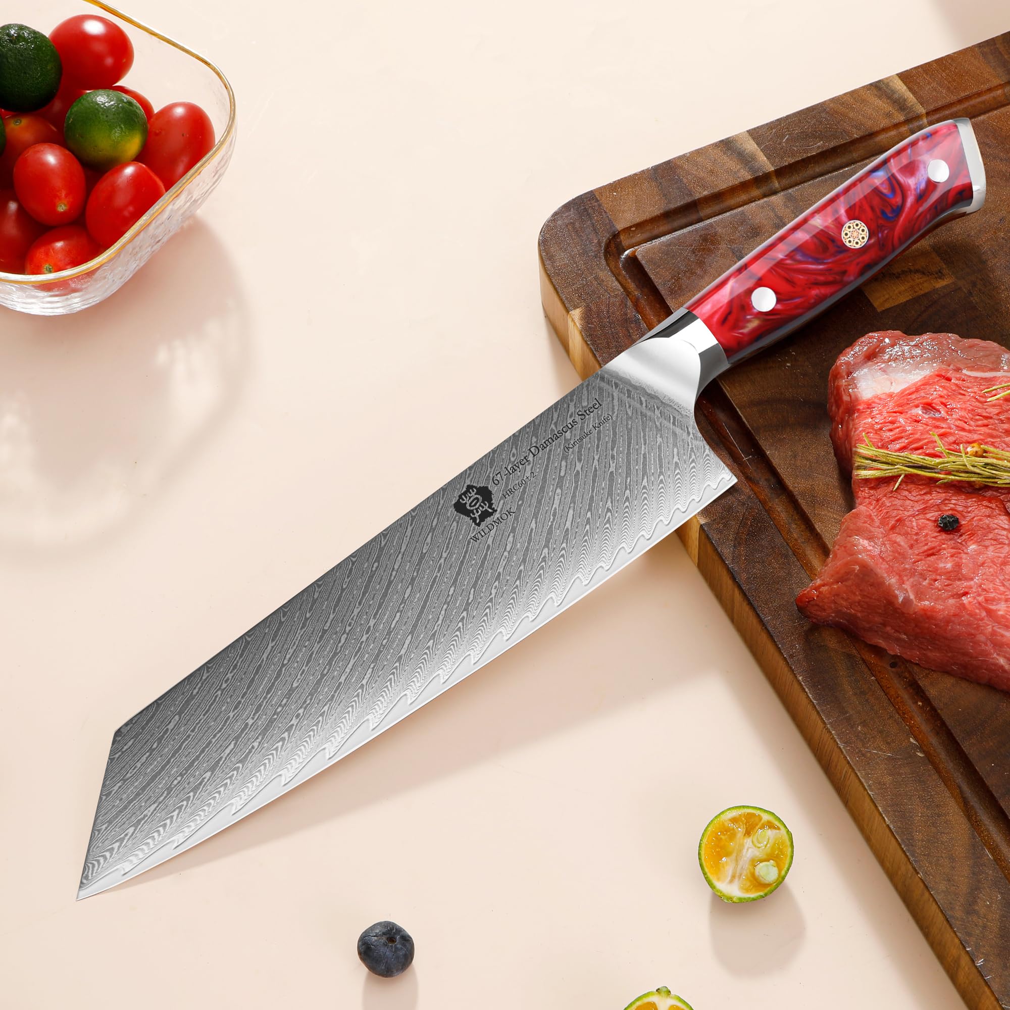 WILDMOK Kiritsuke Knife 8.5 inch, Razor Sharp Vegetable Cleaver, Japanese Chef Knife Damascus Steel, Multipurpose Professional Chef Knife, Ergonomic Resin Handle with Gift Box