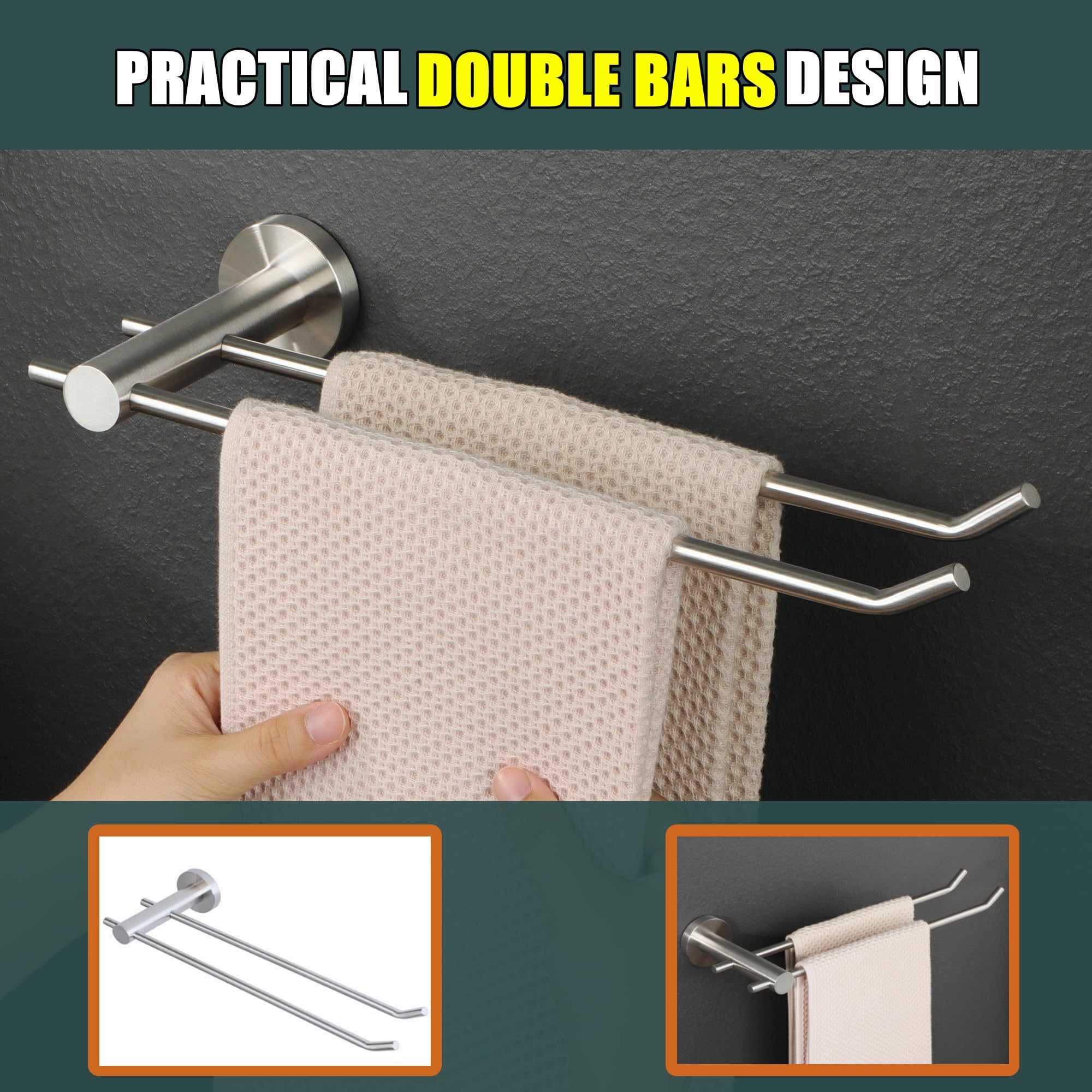 Alise Hand Towel Holder Towel Ring,Double Towel Bars Towel Racks for Bathroom Wall Mount,SUS304 Stainless Steel Towel Hanger,Brushed Nickel GKL2280-LS