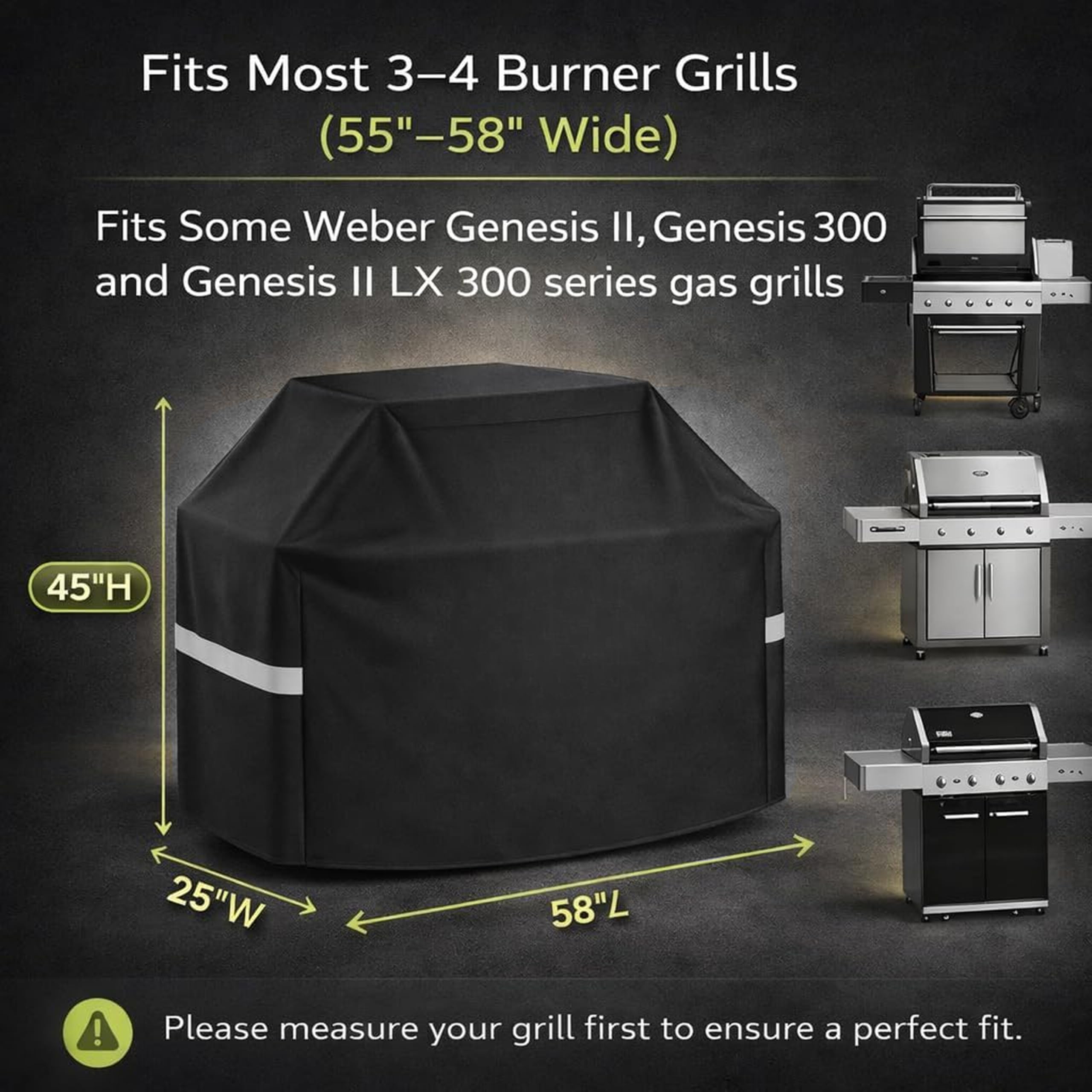 Grill Cover - 58 Inch Heavy Duty BBQ Grill Cover for Outdoor Grill, Waterproof, UV, Fade & Tear Resistant, Gas Grill Cover for Weber Charbroil Genesis Nexgrill and More