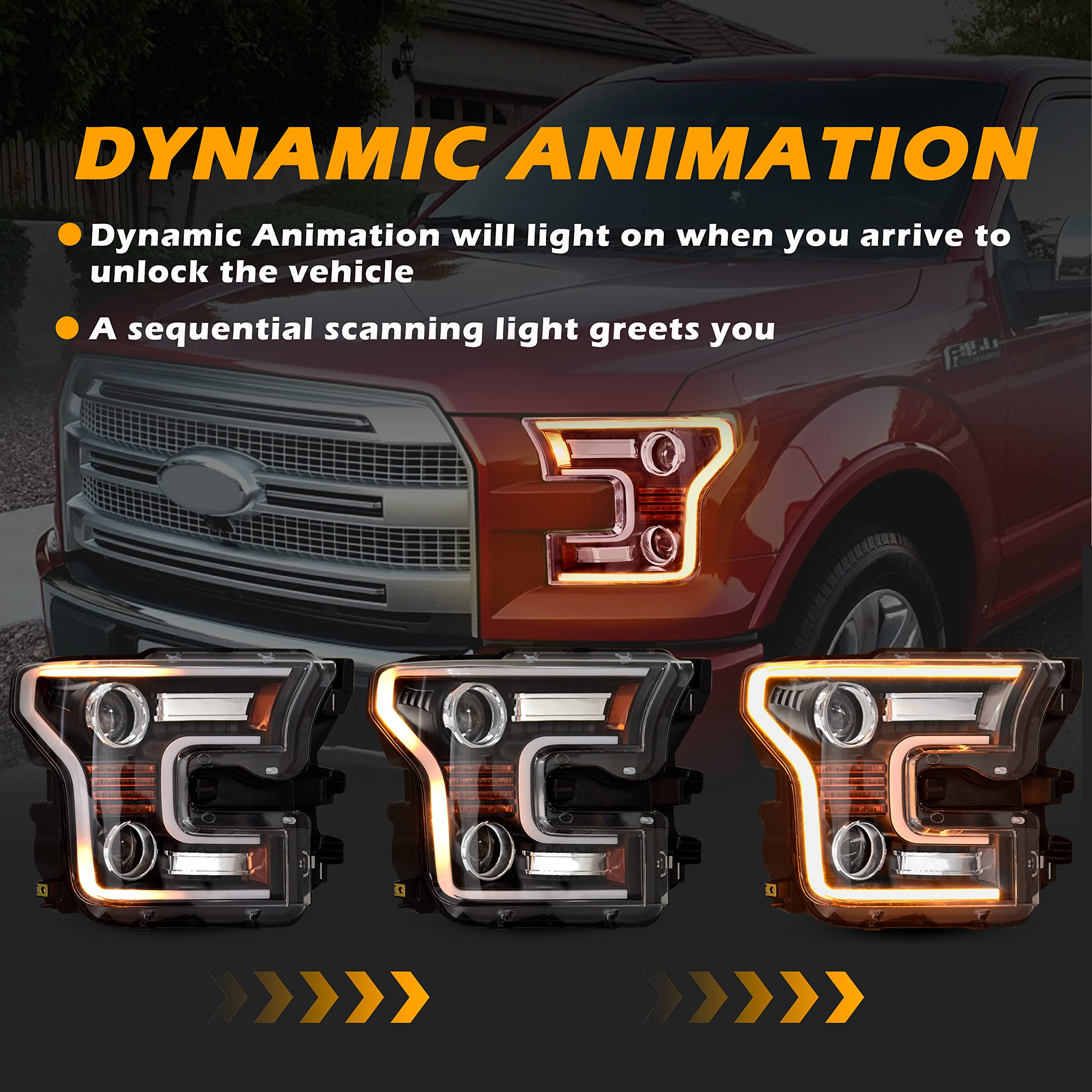 POKIAUTO Full LED Headlights for F150 15-17, DOT Approved LED Headlights Assembly with Switchback DRL Dynamic Animation Sequential Turn Signal for Ford F-150 2015-2017 (2PCS)