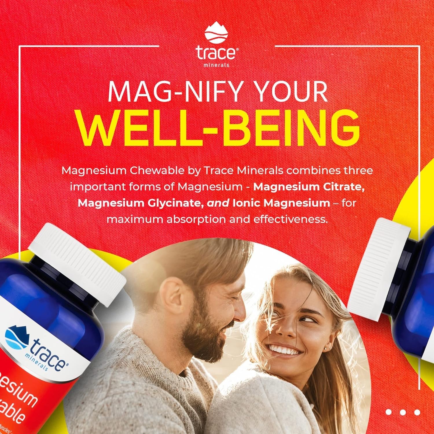 Trace Minerals | Magnesium Chewable Supplement for Adults and Kids | from Magnesium Glycinate and Citrate | Sugar Free | Raspberry Lemon | 120 ct, 30 Servings