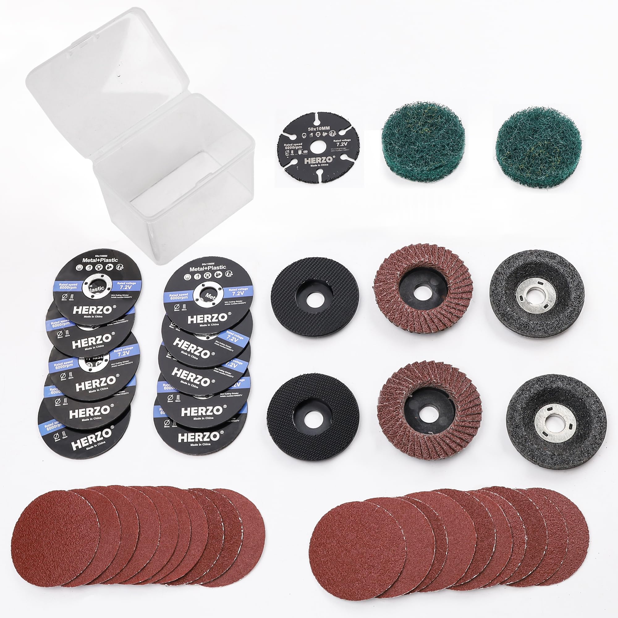 HERZO Mini Grinder Cut Off Wheel,Sanding Discs Set 2'', 3/8'' Arbor Cutting Wheels for 50mm Angle Grinder Cut Off Tool for Surface Prep Strip Grind Polish Finish Burr Rust Paint Removal (39 Pack)
