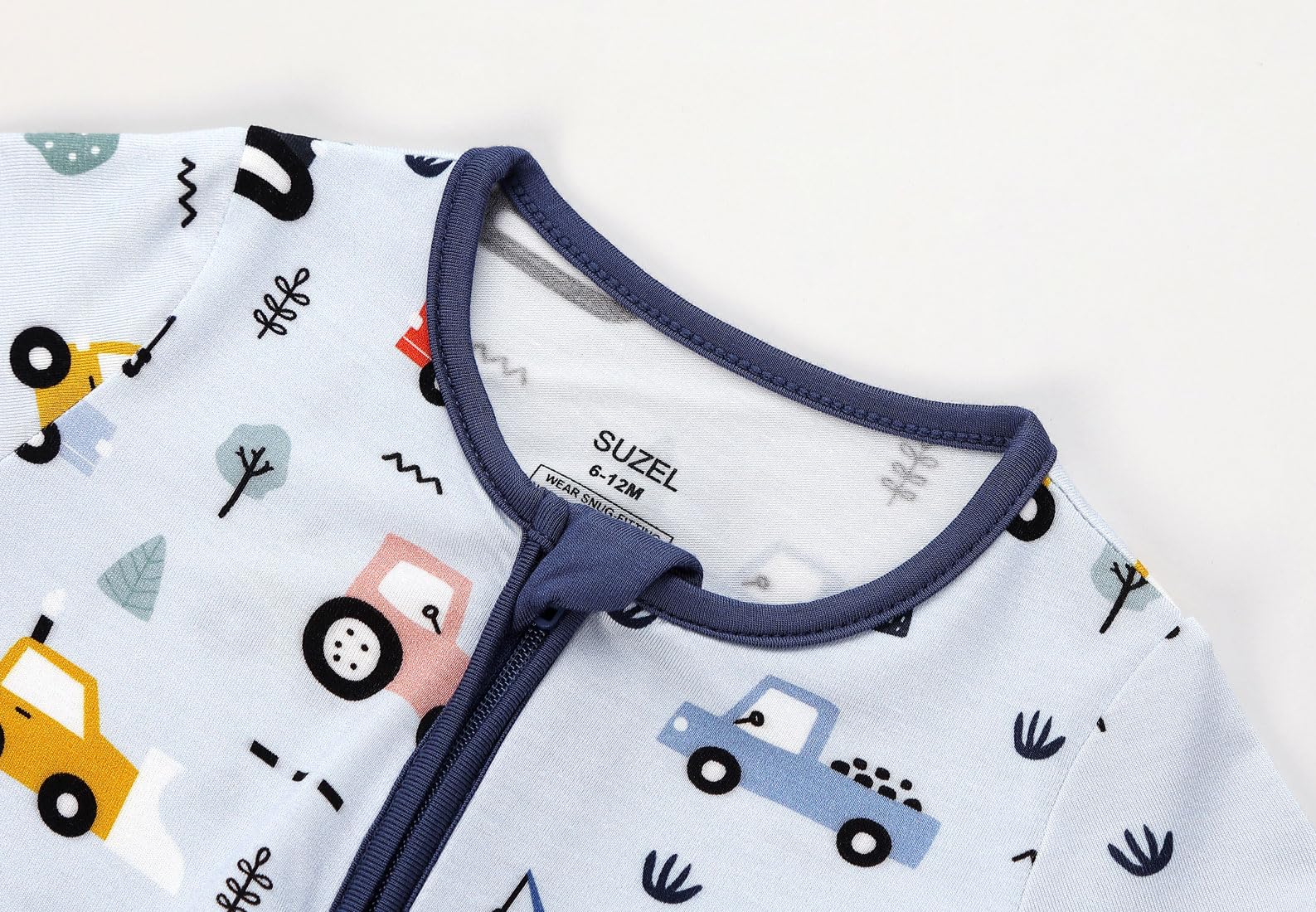 SUZEL Viscose from Bamboo Baby Footed Pajamas - Baby Infant Boys Girls One Piece Romper - Sleep 'N Play PJs - 0-24 Months (Construction Vehicle, 3-6M)