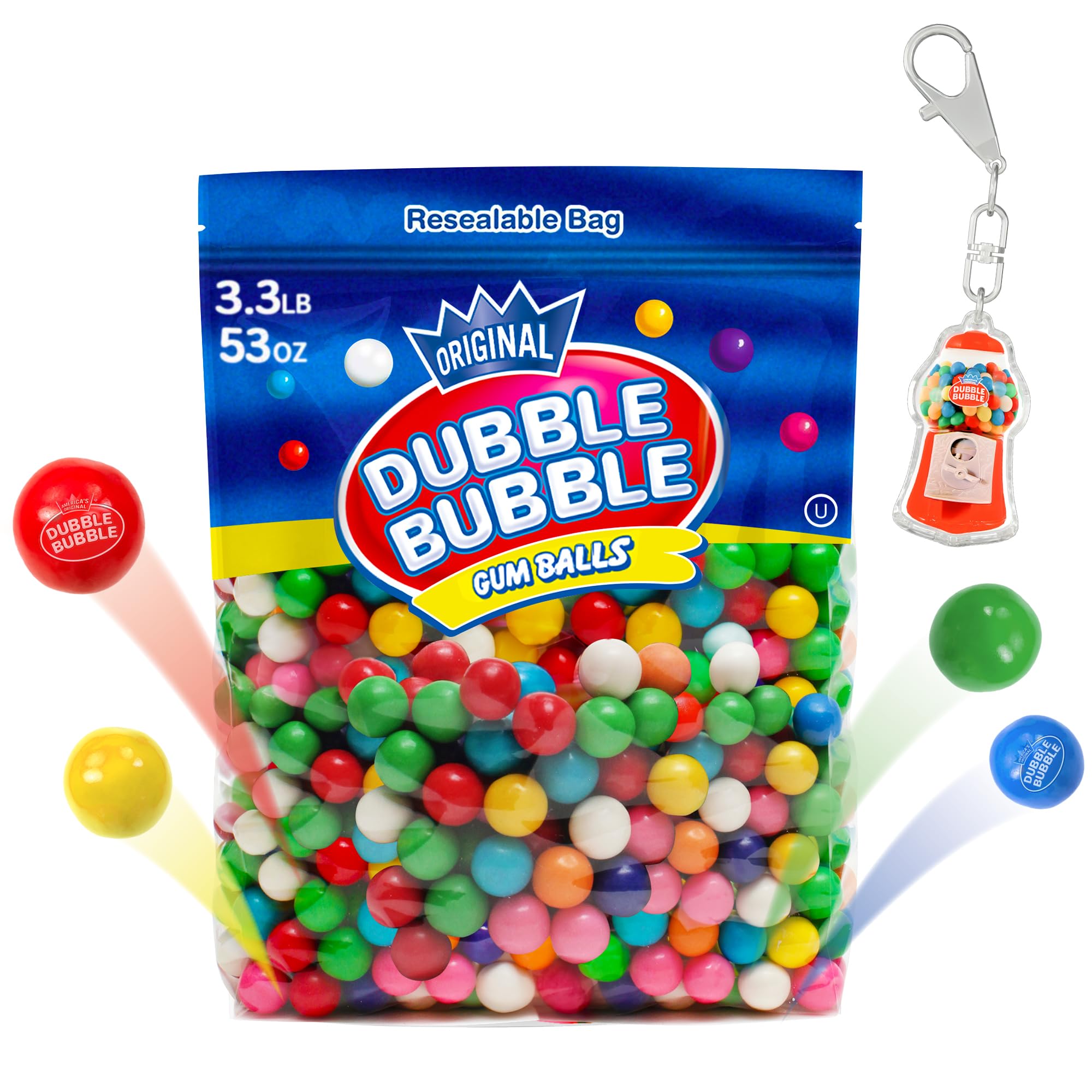 Gumballs For Gumball Machine Refills - 53 Ounce Dubble Bubble Chewing Gum Bulk Antique Style Gum Balls vintage Old Fashioned Candy -Mini bubble Gumballs 3.3 lb For Kids Toy Bank Candy Dispenser Playo