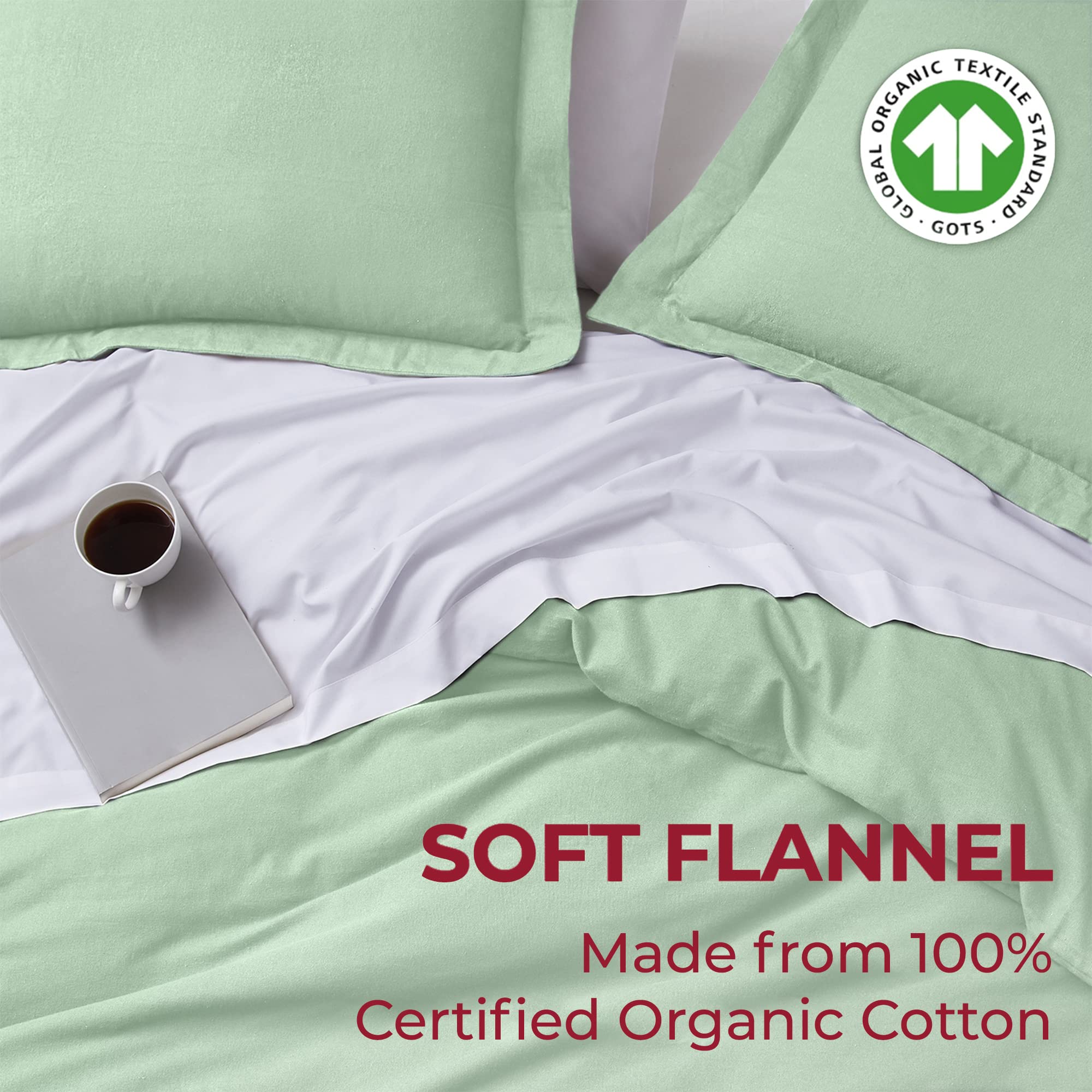 Mellanni Duvet Cover Flannel Set - Soft 100% Organic Cotton Bedding Sets & Collections - Button Closure & Corner Ties (King, Sage)