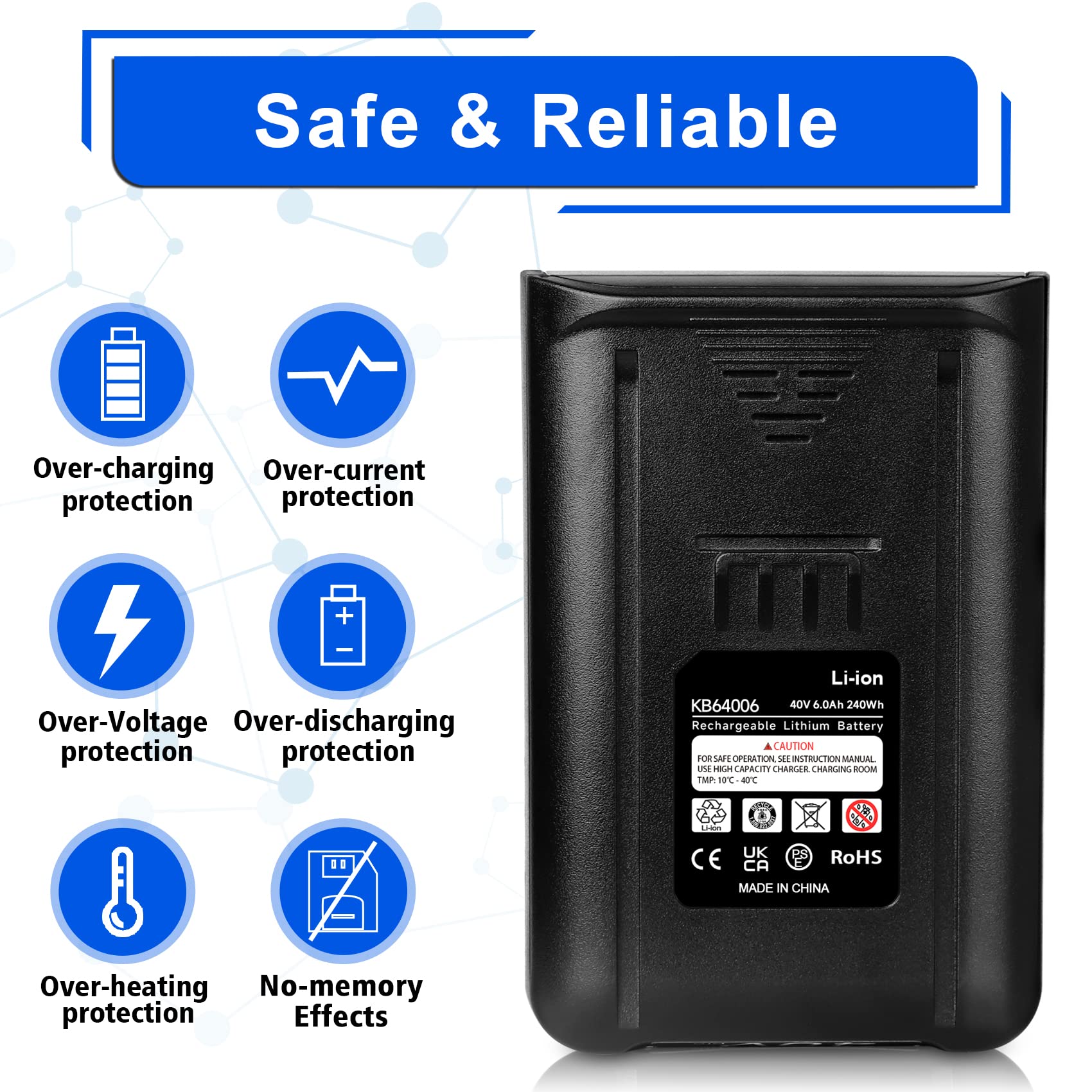 DSANKE 40V 6000mAh Battery Replacement for Kobalt 40Volt Lithium Ion Battery KB440-03 KB540C-06 KB540-06 KB2540C-06 KB640-03 KB240-06 KB640-06 KB245-06 KRC40-06 KB440C-06 KRC60 KRC40-06 KB240-06