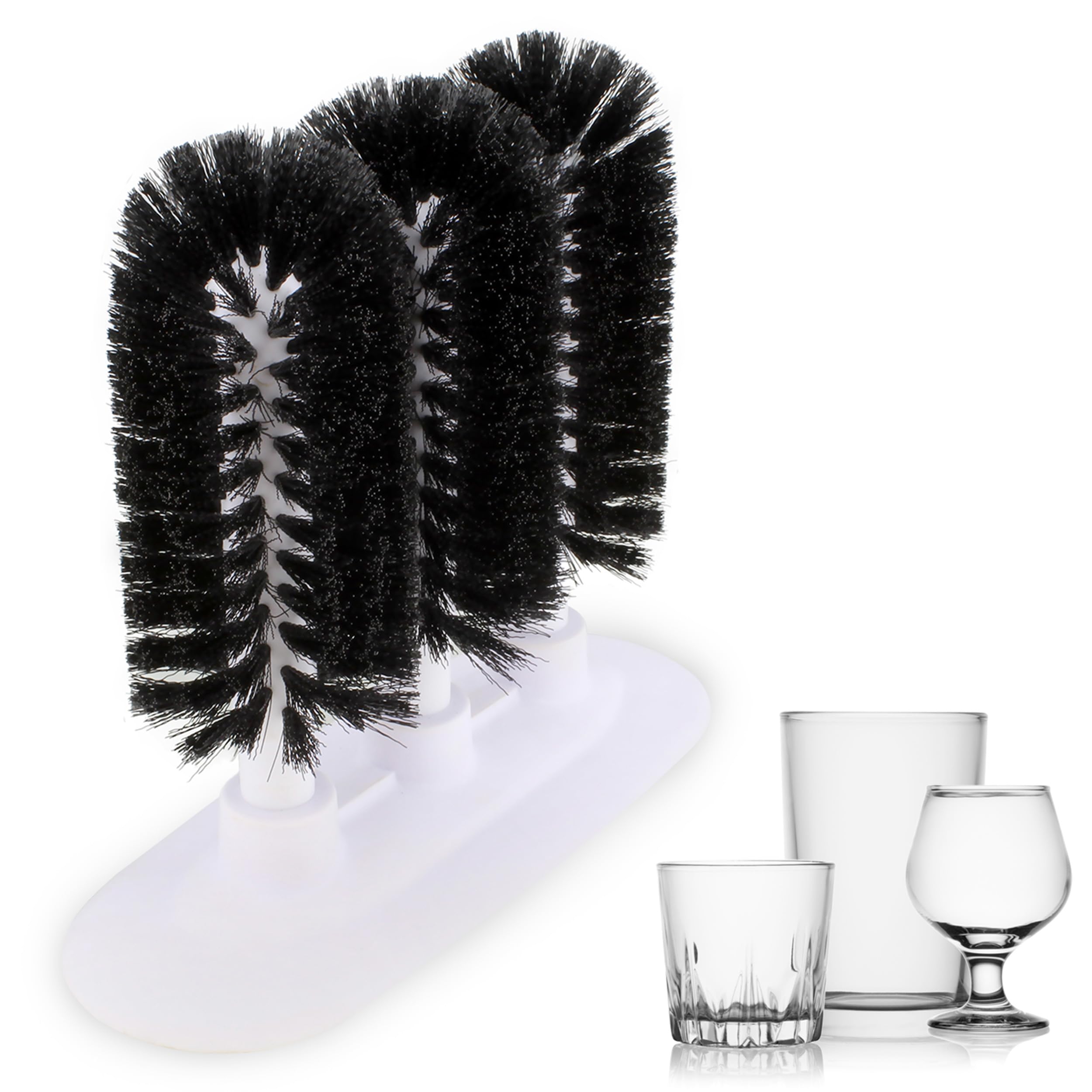 Glass Cleaning Brush, 3 Brush Glass Washer – Triple Glass Rinser, Cup Washer Brush, Glass Brushes for Washing Glasses