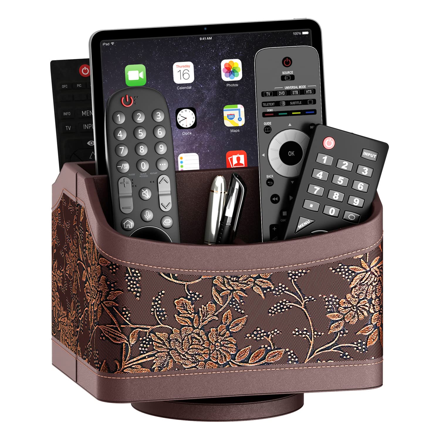 THIPOTEN Leather Letter Tray and Remote Control Holder for Table