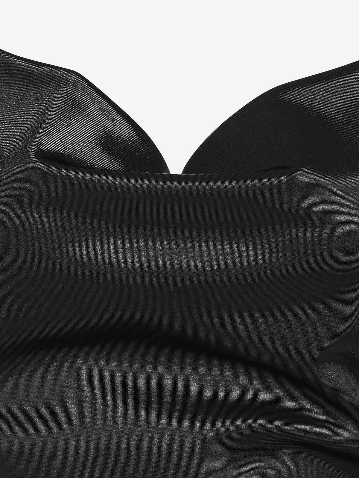 ZAFUL Women's Satin Sleeveless Spaghetti Strap Mini Dress Sexy Slip Cowl Neck Silky Cocktail Party Dresses(Black, S)